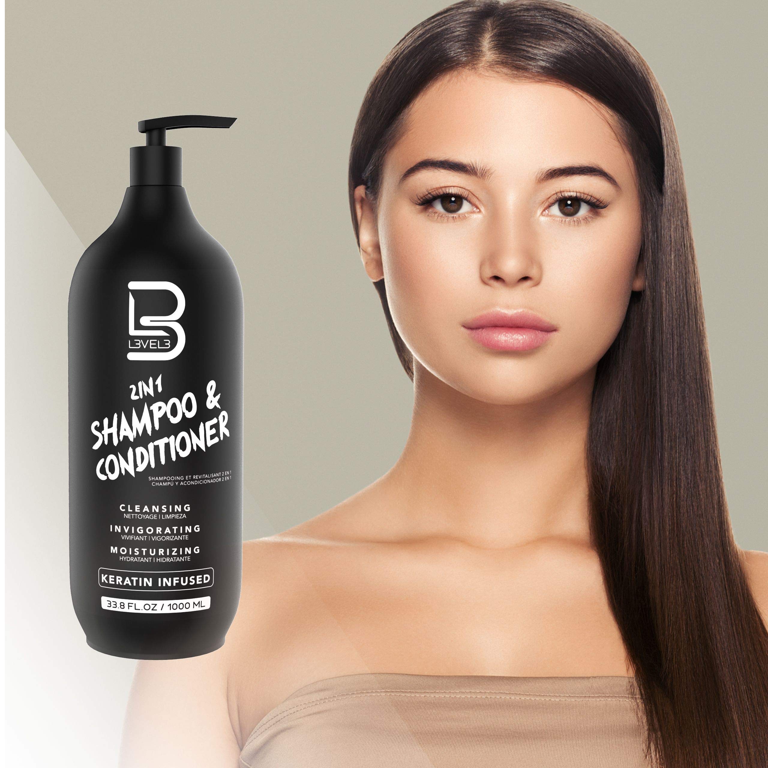 L3 Two in One Shampoo and Conditioner – Smooths and Strengthens Hair, Improves Shine, Tames Frizz – 33.8 Fl Oz