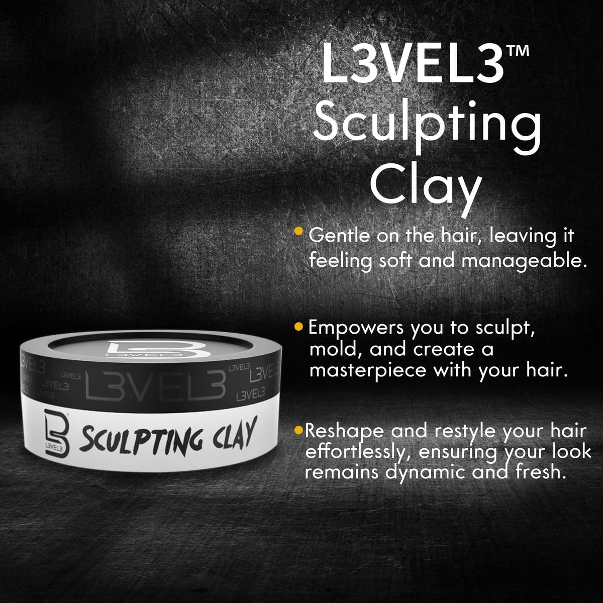 L3 Level 3 Hair Sculpting Clay - Premium Hold for Men, Long-Lasting Style