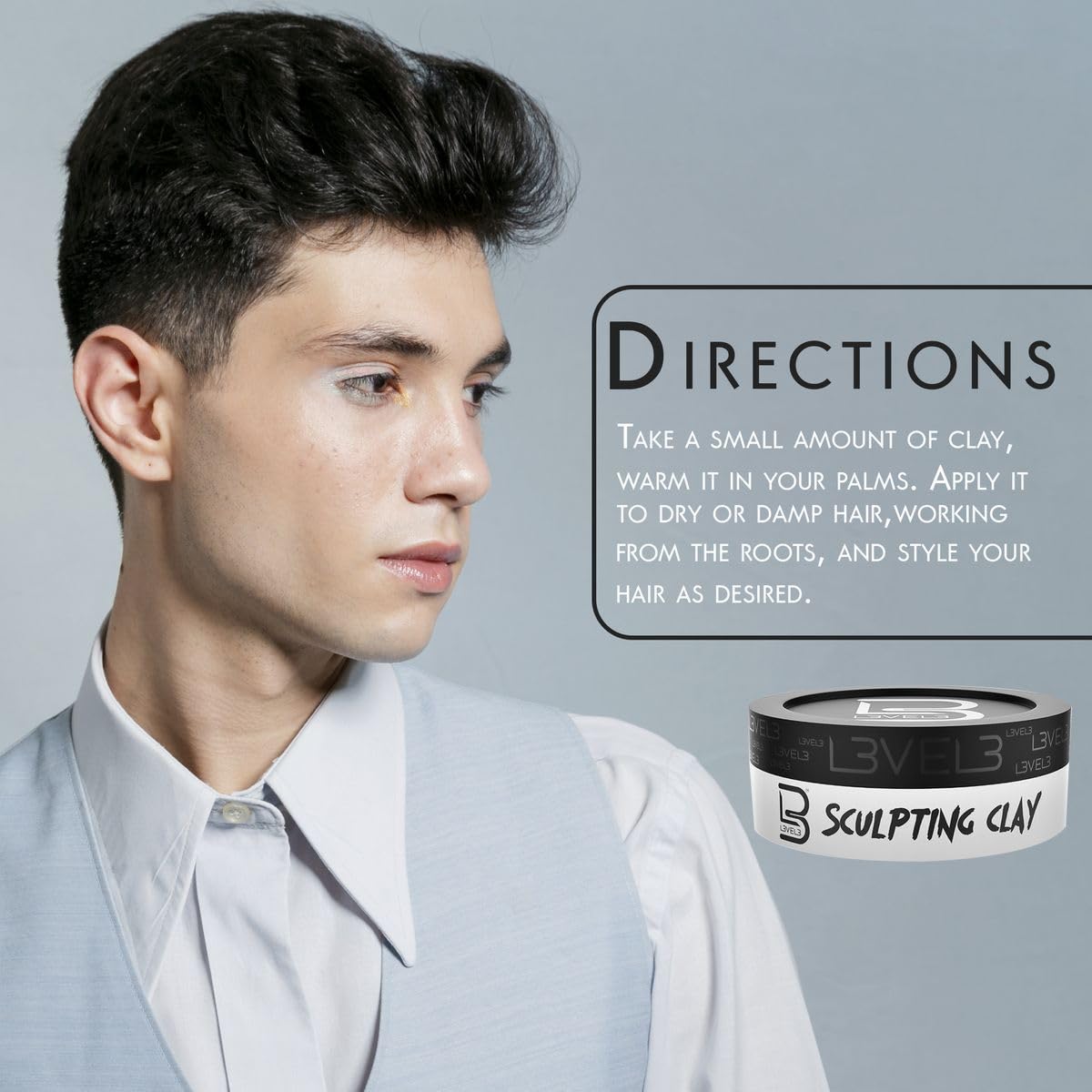 L3 Level 3 Hair Sculpting Clay - Premium Hold for Men, Long-Lasting Style