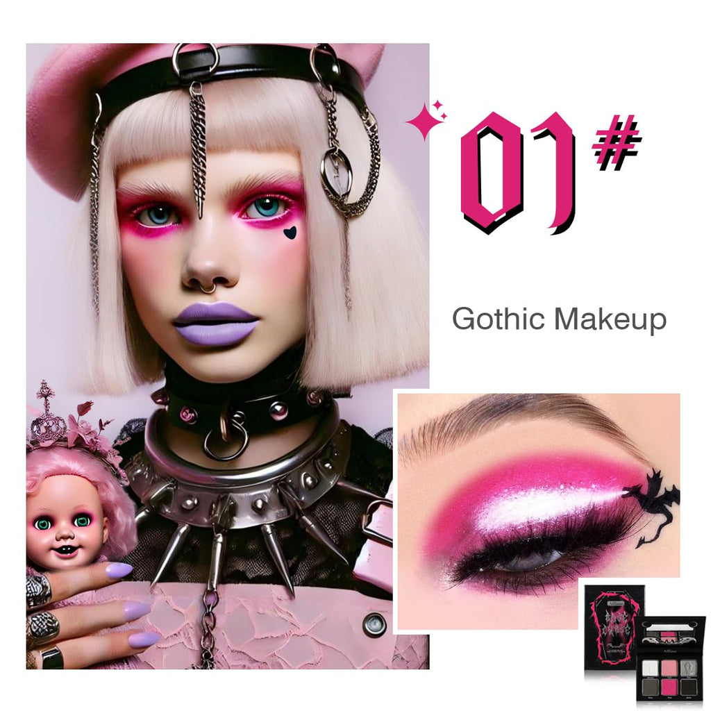 La Catrina Black Pink Eyeshadow Palette - Matte Gothic, Long-Wear Smoky Eye
