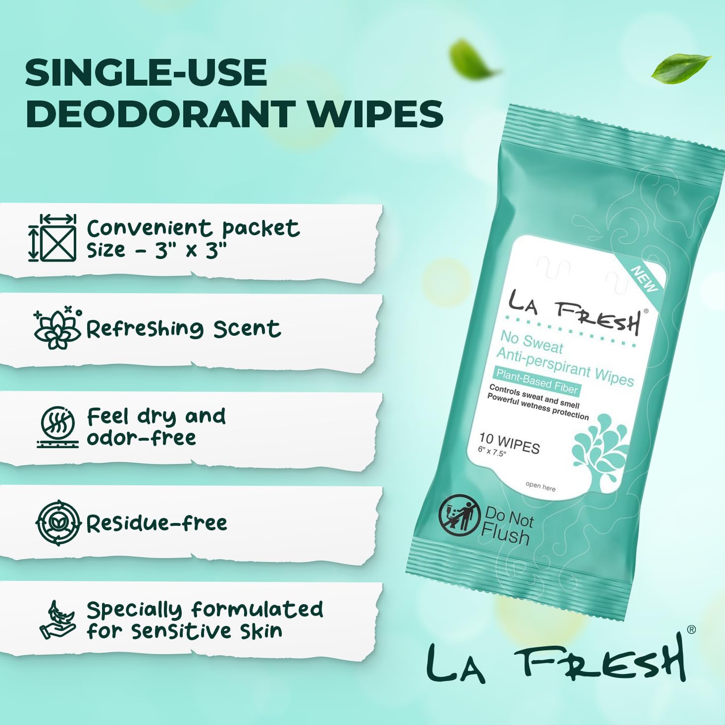 La Fresh Antiperspirant Wipes – Travel-Ready Body Deodorant Wipes for Women and Men (30 Count)