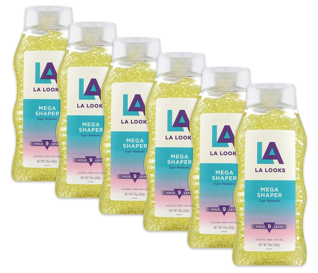 LA Looks Mega Shaper Hair Gel - Level 9 Hold, Humidity Resistant, Alcohol-Free | 20 oz Pack of 6