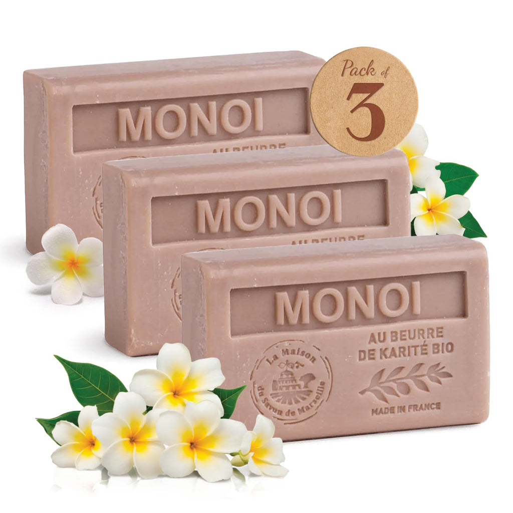 Monoi Moisturizing Soap Bars Trio – French Shea Butter, 97% Natural | La Maison du Savon de Marseille