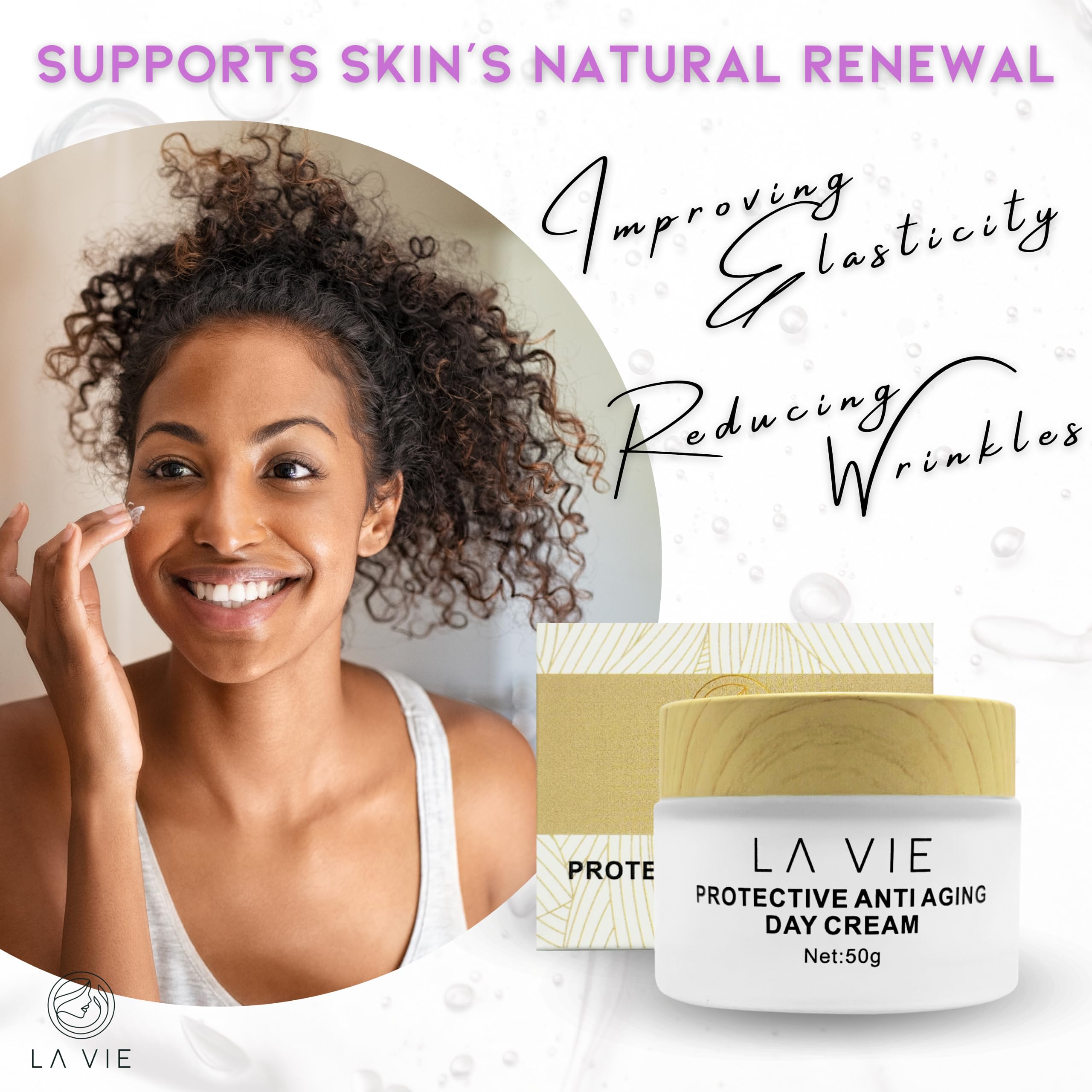 La Vie Protective Anti-Aging Day Cream – Hyaluronic Acid, SPF & Aloe – 1.7Fl Oz