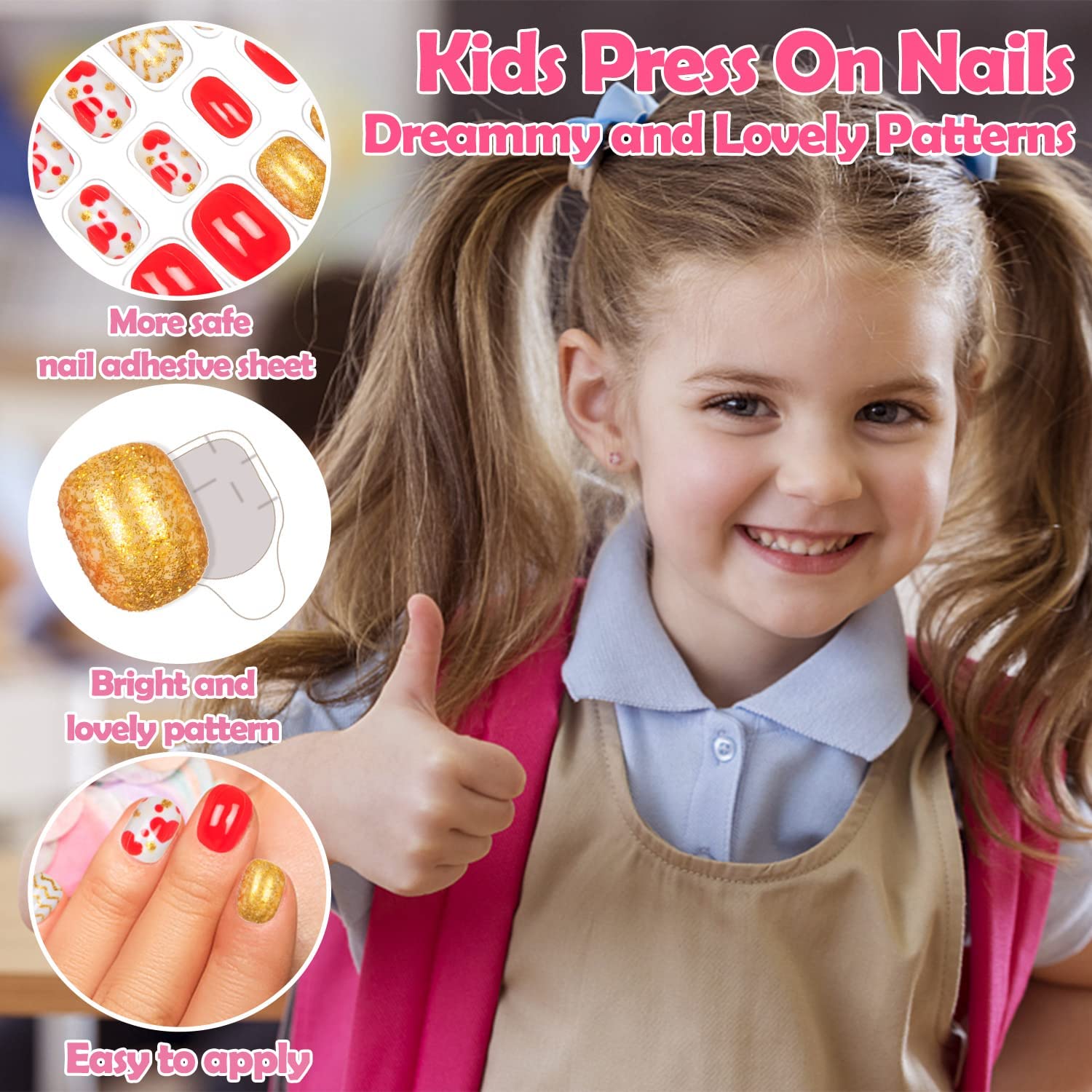 Labeol 144-Piece Kids Fake Nails Kit – Short Press-On Nails for Children