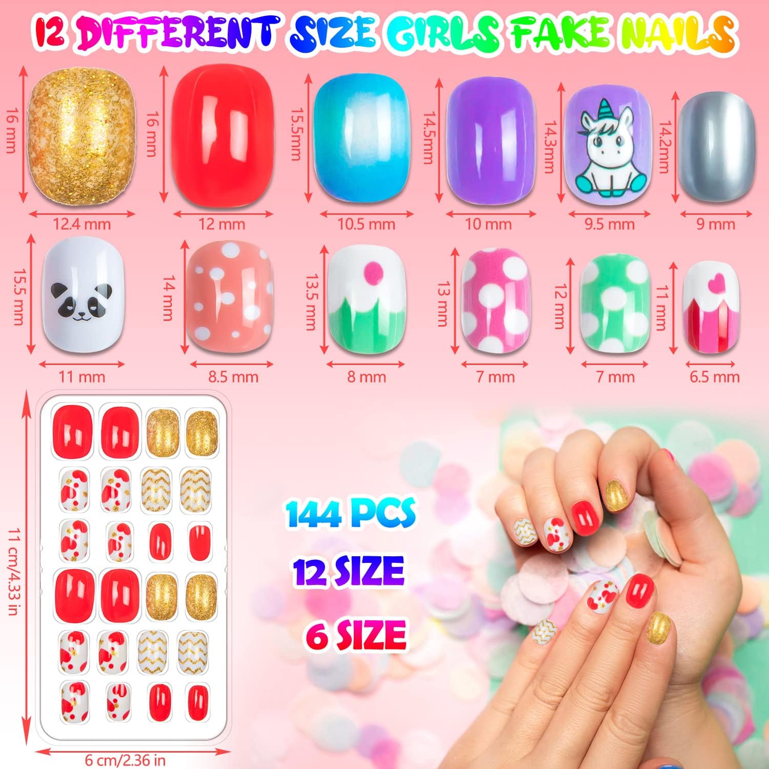 Labeol 144-Piece Kids Fake Nails Kit – Short Press-On Nails for Children