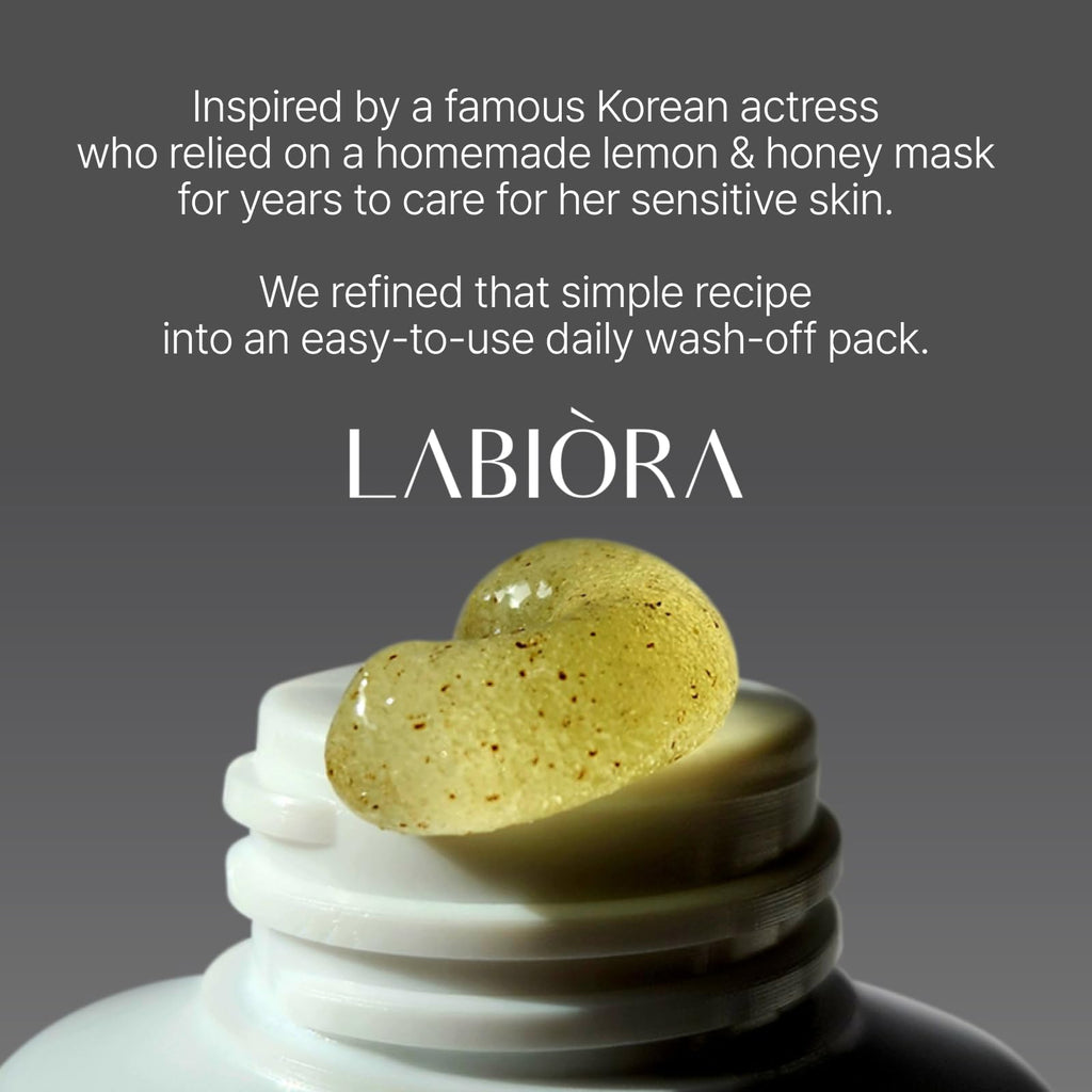 Labiora Lemon Honey Face Mask Wash-Off Pack & Scrub – 5-Minute Exfoliating Hydrating for Sensitive Skin (3.52 oz/100 g)