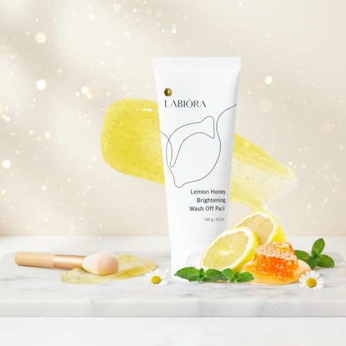 Labiora Lemon Honey Face Mask Wash-Off Pack & Scrub – 5-Minute Exfoliating Hydrating for Sensitive Skin (3.52 oz/100 g)