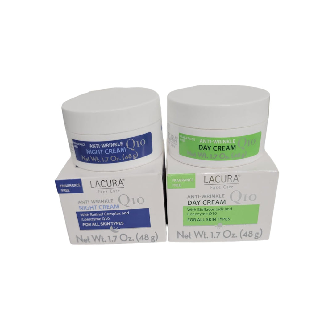 Lacura Q10 Anti-Wrinkle Day & Night Cream Set – 1.7oz Each | Bioflavonoid & Retinol Complex