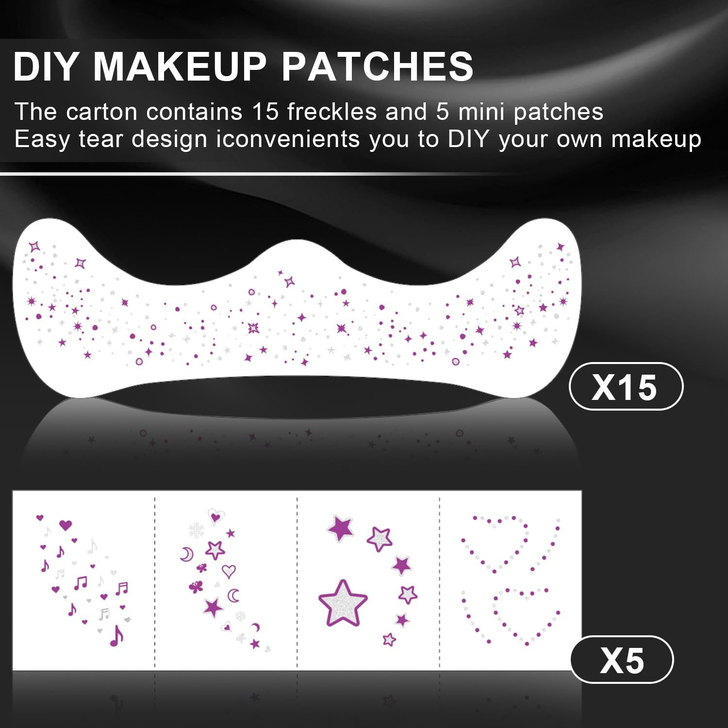 LADDYFOX 20 Pcs Purple & Silver Glitter Freckles – Waterproof, 48h Temporary Face Tattoos