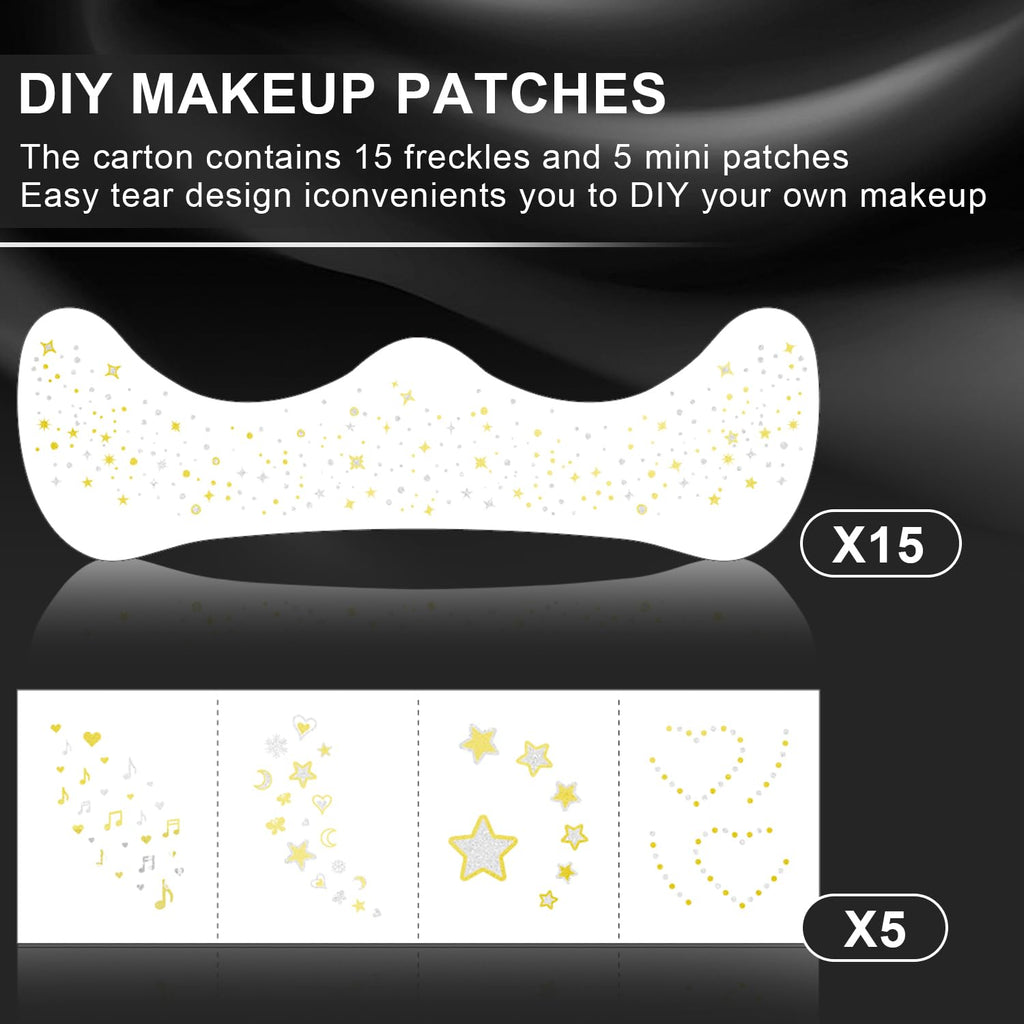 LADDYFOX 20 Pcs Gold & Silver Glitter Freckles – Waterproof DIY Face Patches