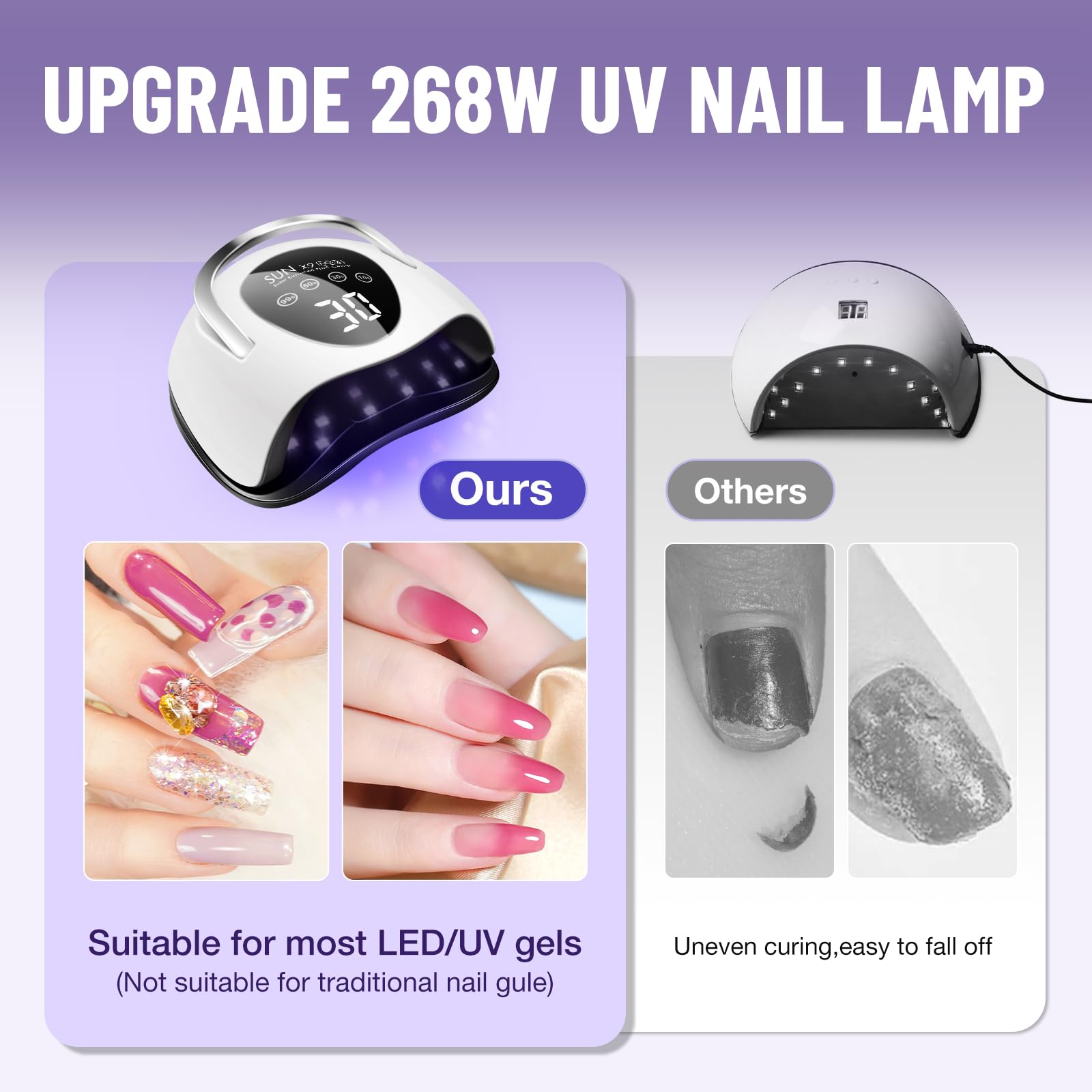 LadyMisty 268W UV LED Nail Lamp | 57 Beads, LCD Touch, 4 Timers, 2026 Upgrade – Black
