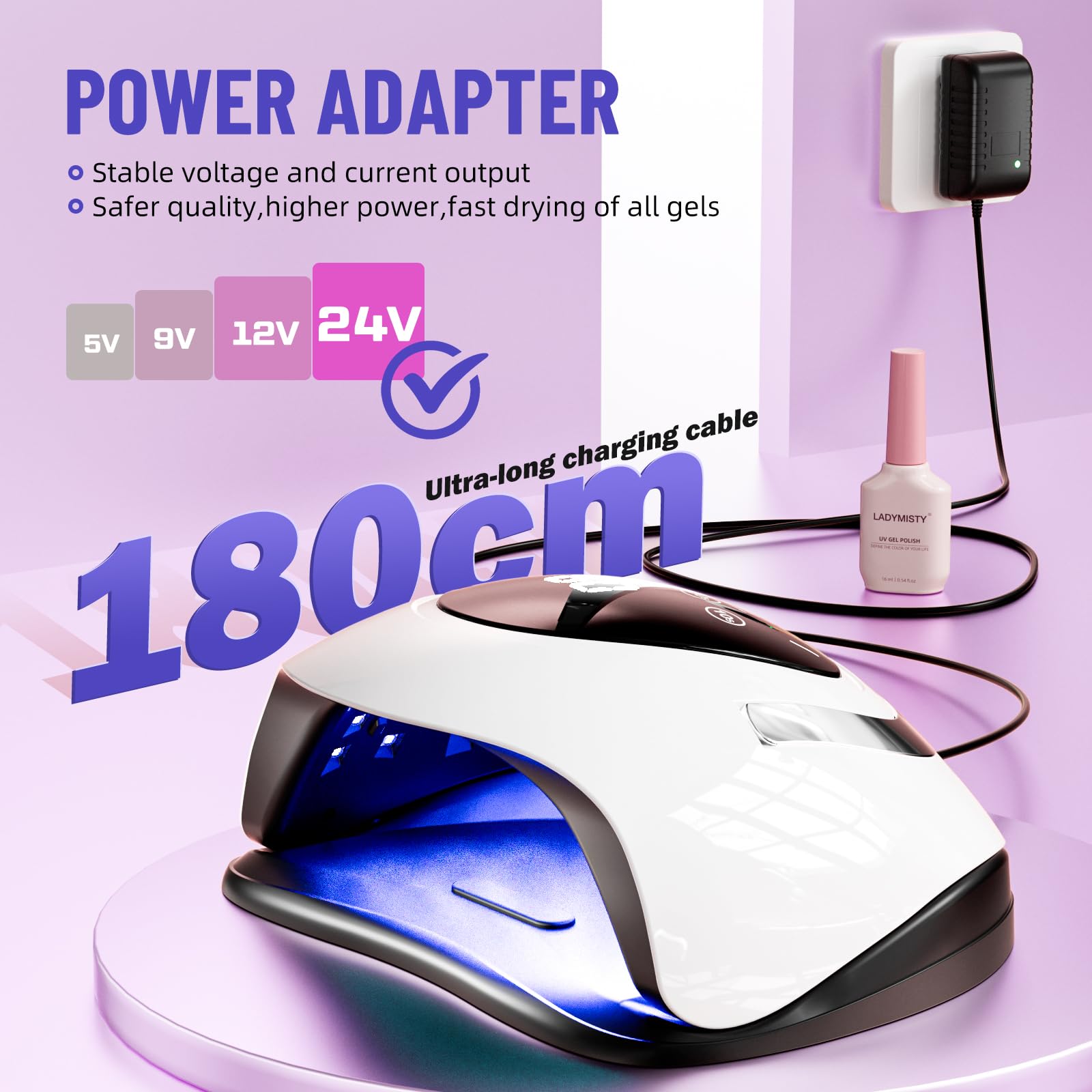 LadyMisty 268W UV LED Nail Lamp | 57 Beads, LCD Touch, 4 Timers, 2026 Upgrade – Black