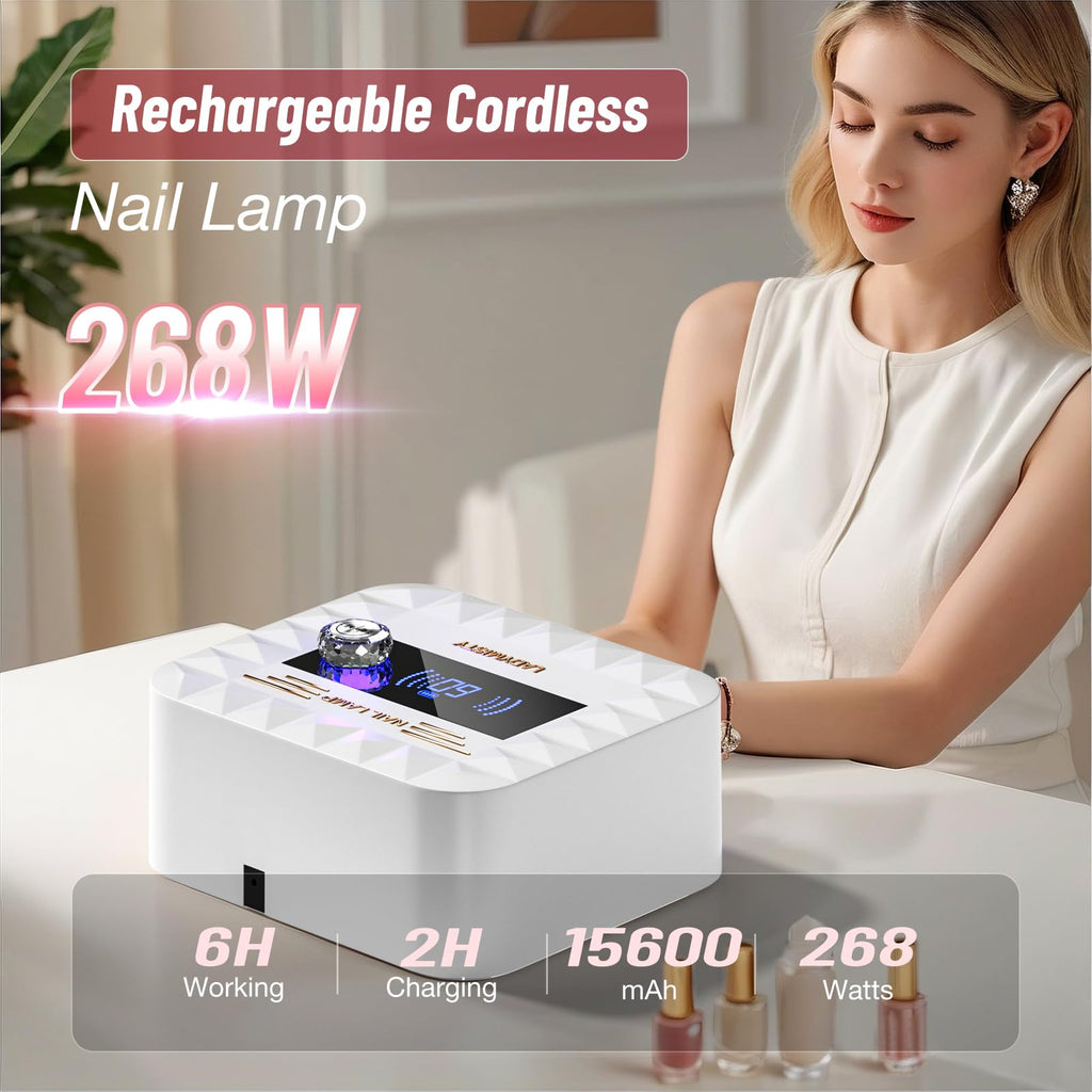 LadyMisty 268W Cordless UV Nail Lamp – Fast Gel Curing with LCD Display