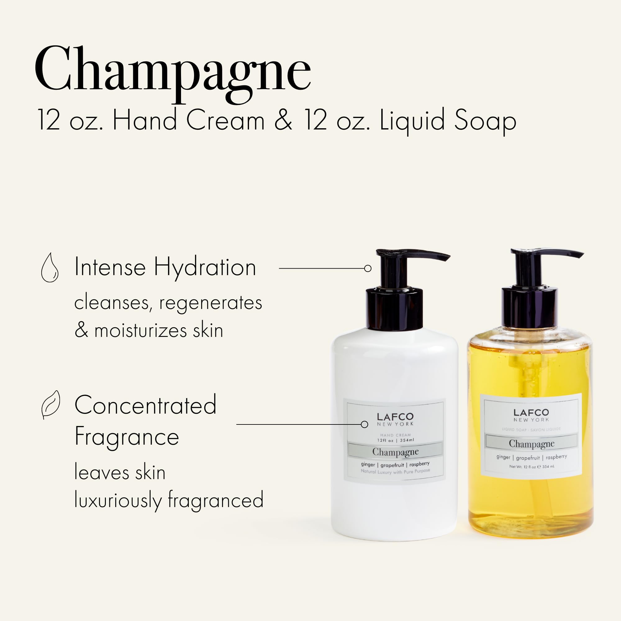LAFCO New York Hand Care Trio, Champagne – Liquid Soap, Hand Cream & Ceramic Tray | Made in Italy