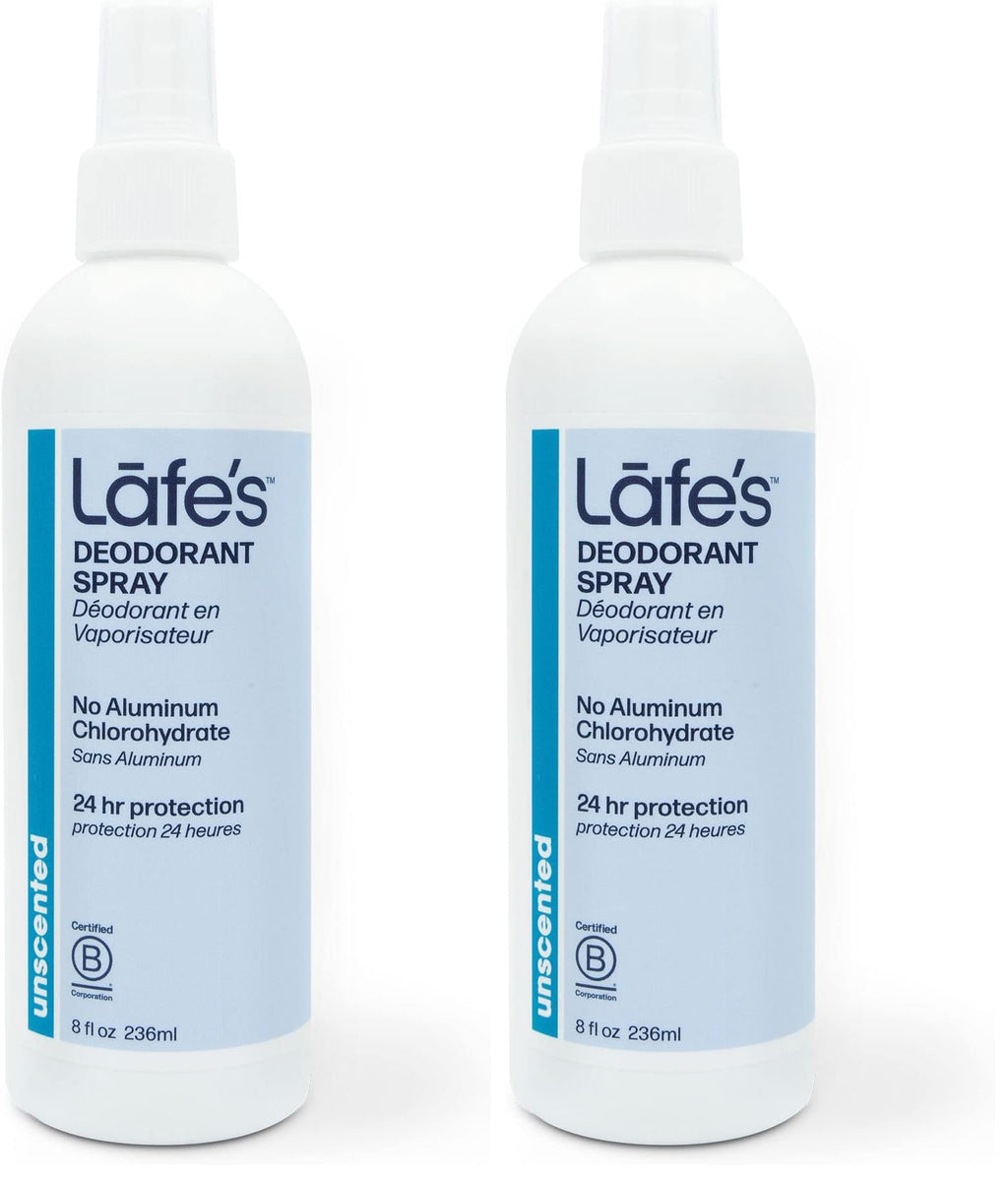 Lafe's Natural Deodorant 8oz Unscented Spray | 24-Hour Protection (Pack of 2)