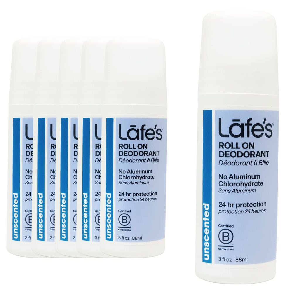 Lafe's Natural Deodorant Unscented Roll-On 3oz | Aluminum & Baking Soda Free | 6 Pack