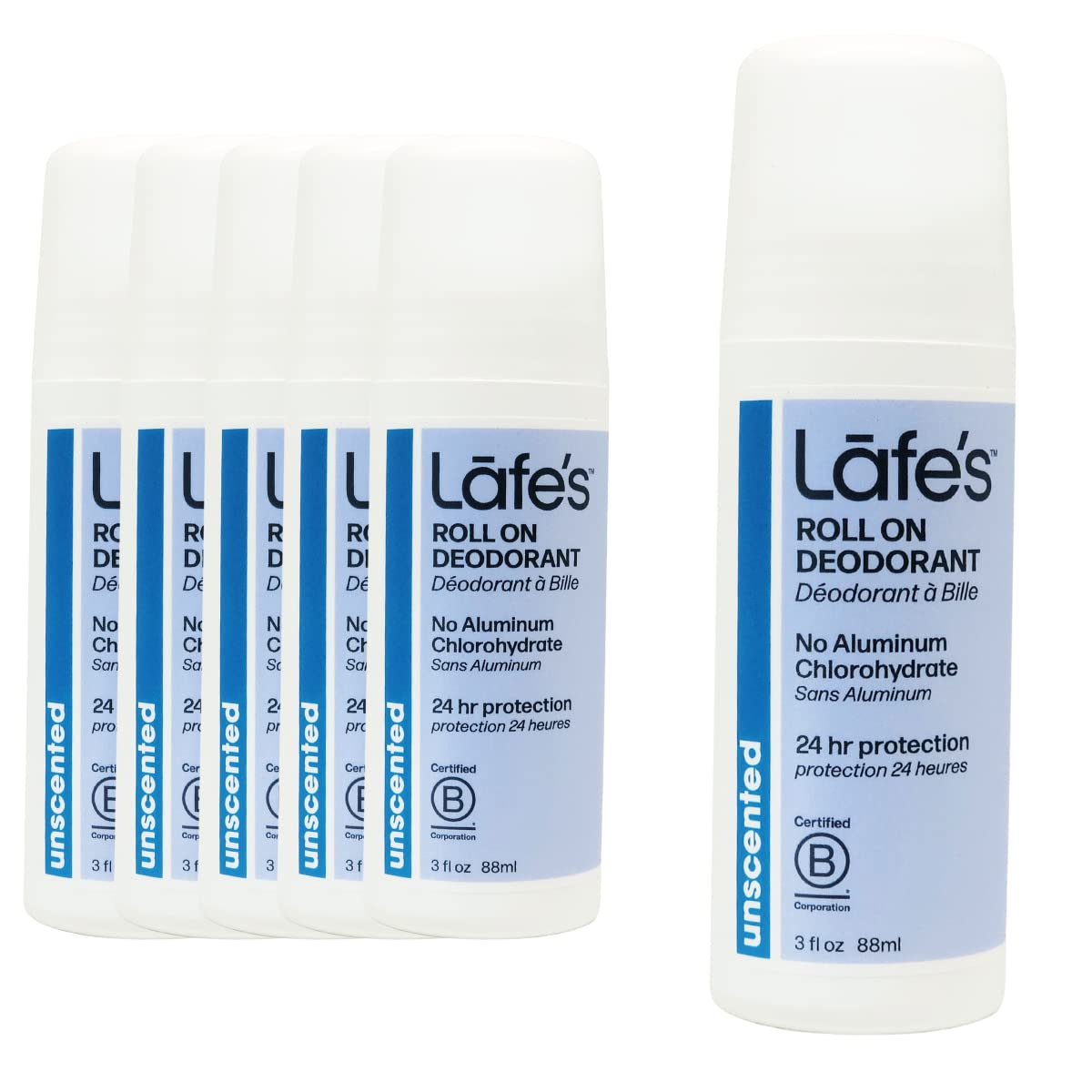 Lafe's Natural Deodorant Unscented Roll-On 3oz | Aluminum & Baking Soda Free | 6 Pack