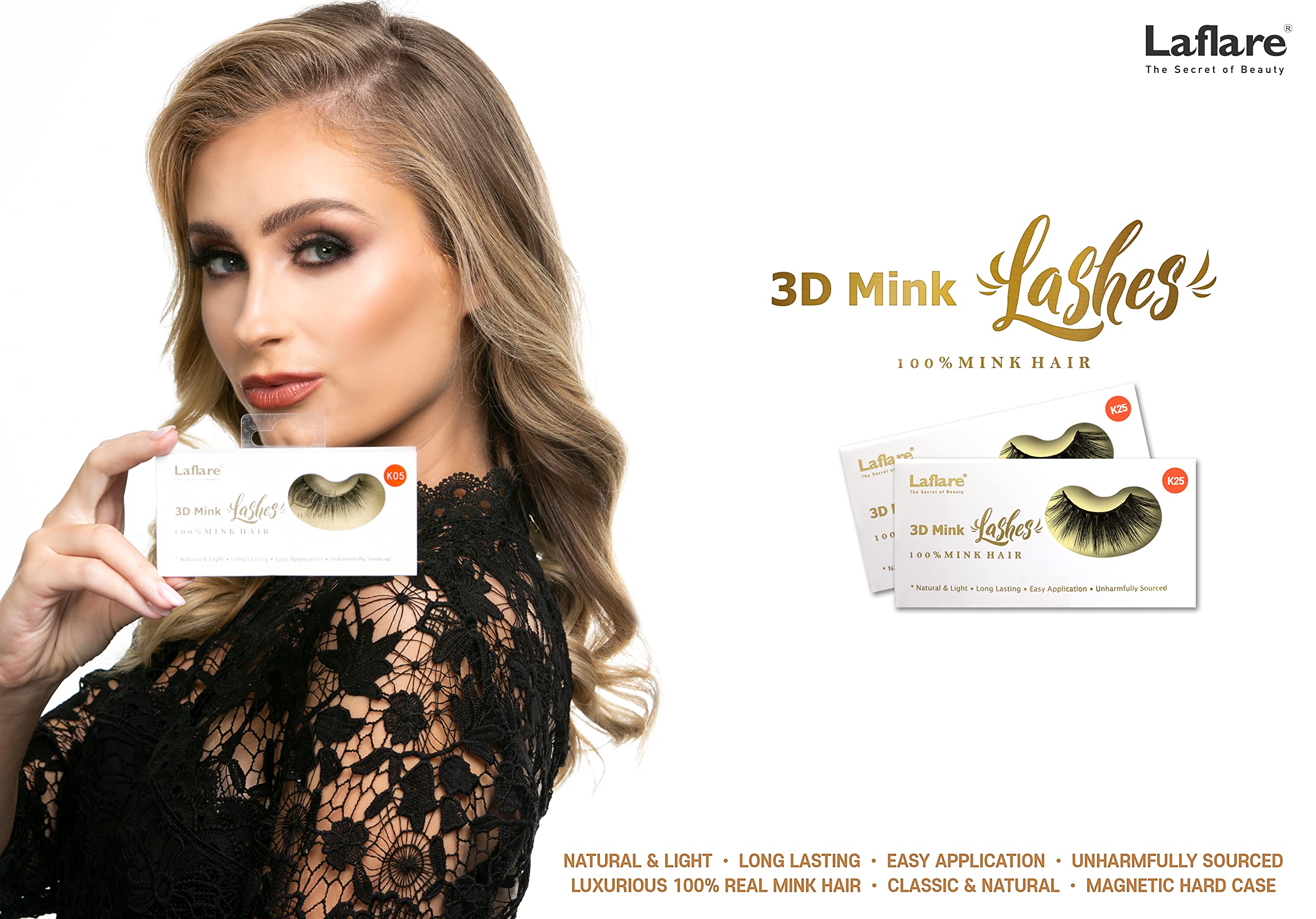 Laflare 3D Real Mink Eyelashes K25 | Luxurious Handmade False Lashes