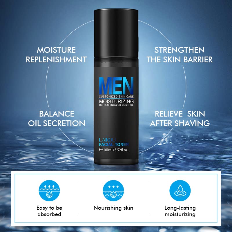 LAIKOU Men Skincare Set — Cleanser, Toner, Lotion, Eye Cream, Serum Gift Kit