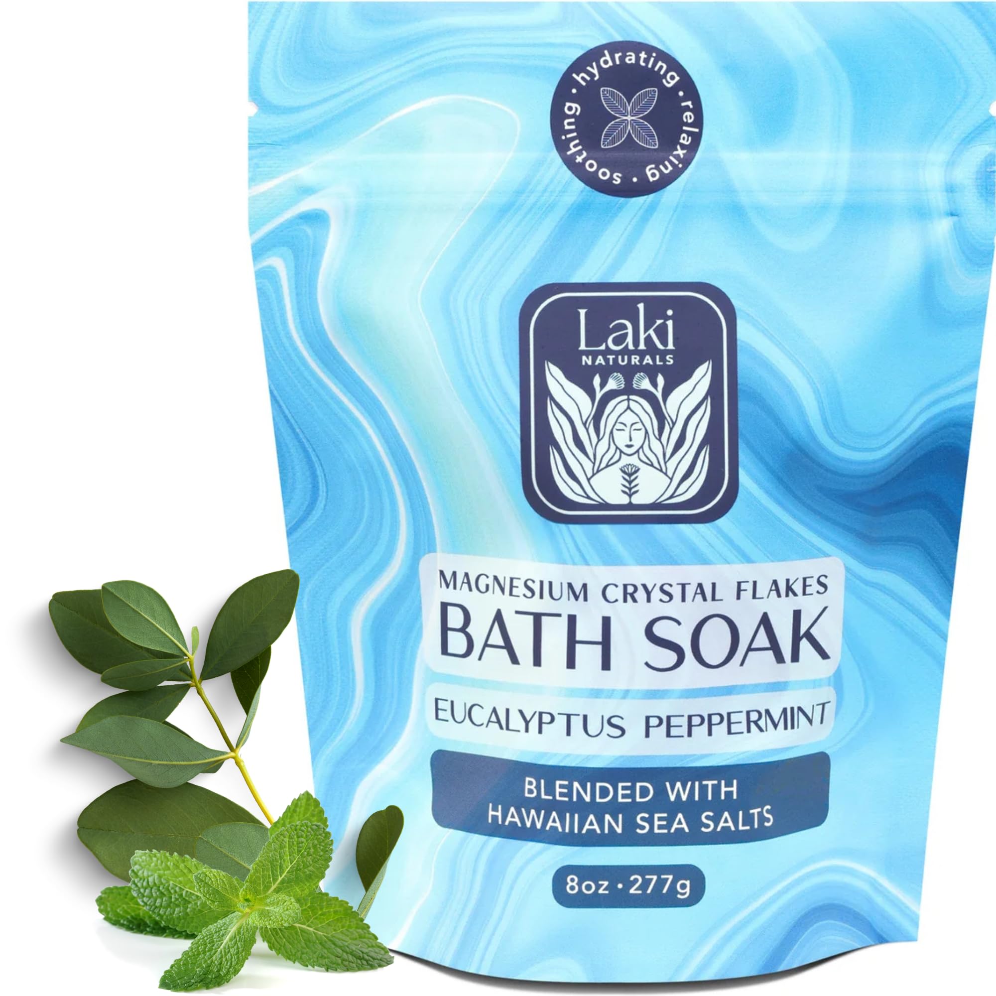 Laki Naturals Bath Soak - Magnesium Flakes with Hawaiian Sea Salt | Eucalyptus Peppermint (8 oz)