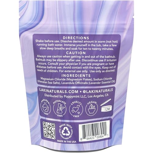 Laki Naturals Magnesium Flakes Bath Soaks (Lavender) – Hawaiian Sea Salt Bath Salt for Relaxation | 8 oz