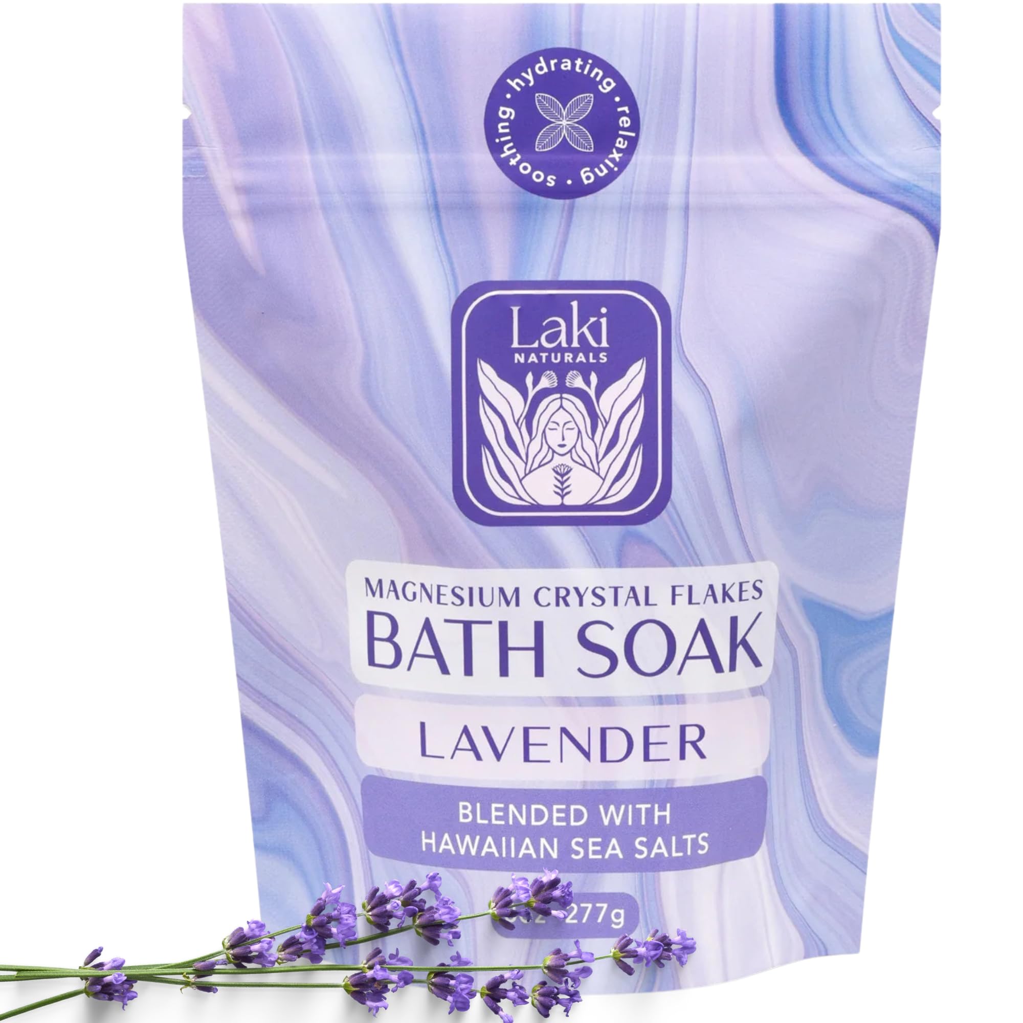 Laki Naturals Magnesium Flakes Bath Soaks (Lavender) – Hawaiian Sea Salt Bath Salt for Relaxation | 8 oz