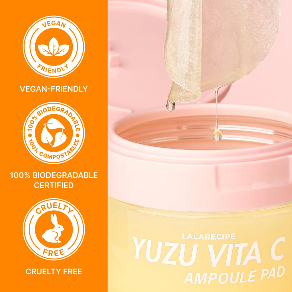 LALARECIPE Yuzu Vitamin C Toner Pads | 71% Jeju Yuzu, 5% Niacinamide, AHA/PHA Exfoliating, 80 Pads