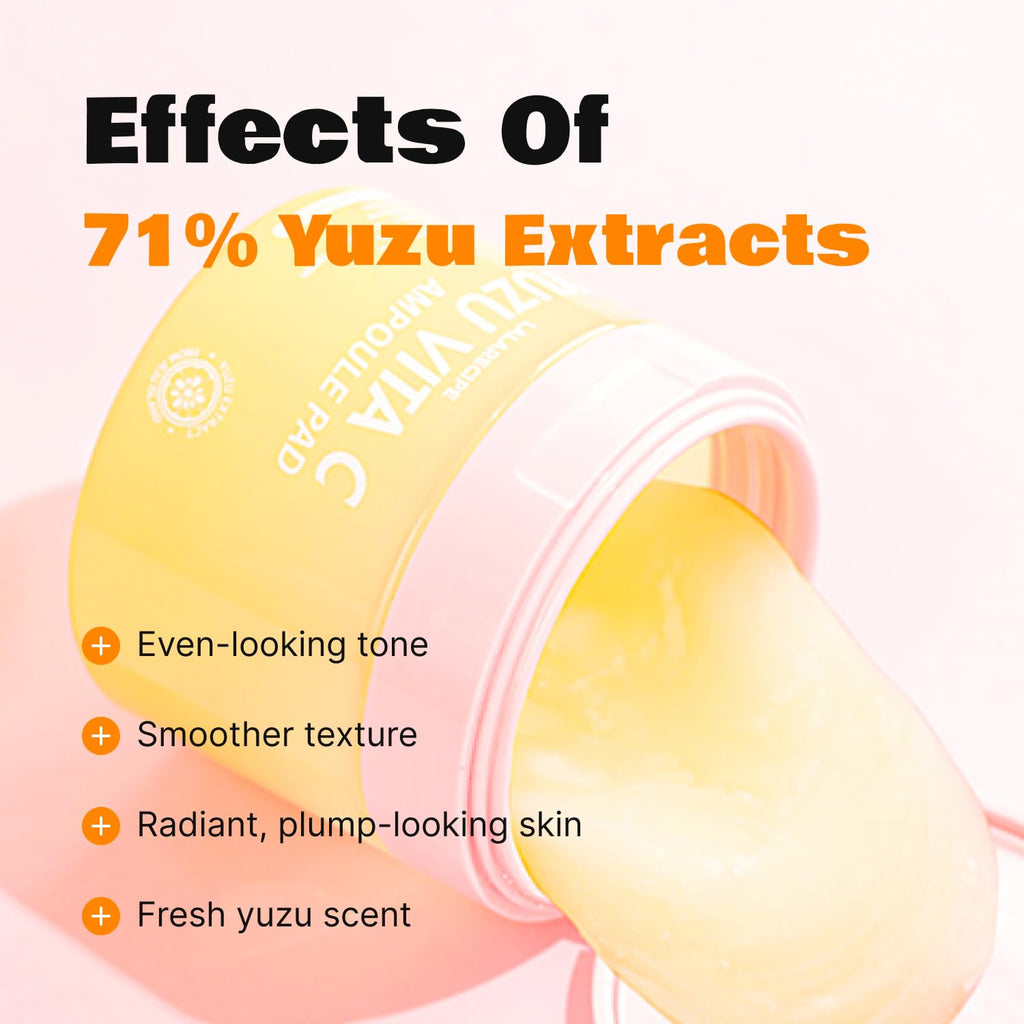 LALARECIPE Yuzu Vitamin C Toner Pads | 71% Jeju Yuzu, 5% Niacinamide, AHA/PHA Exfoliating, 80 Pads
