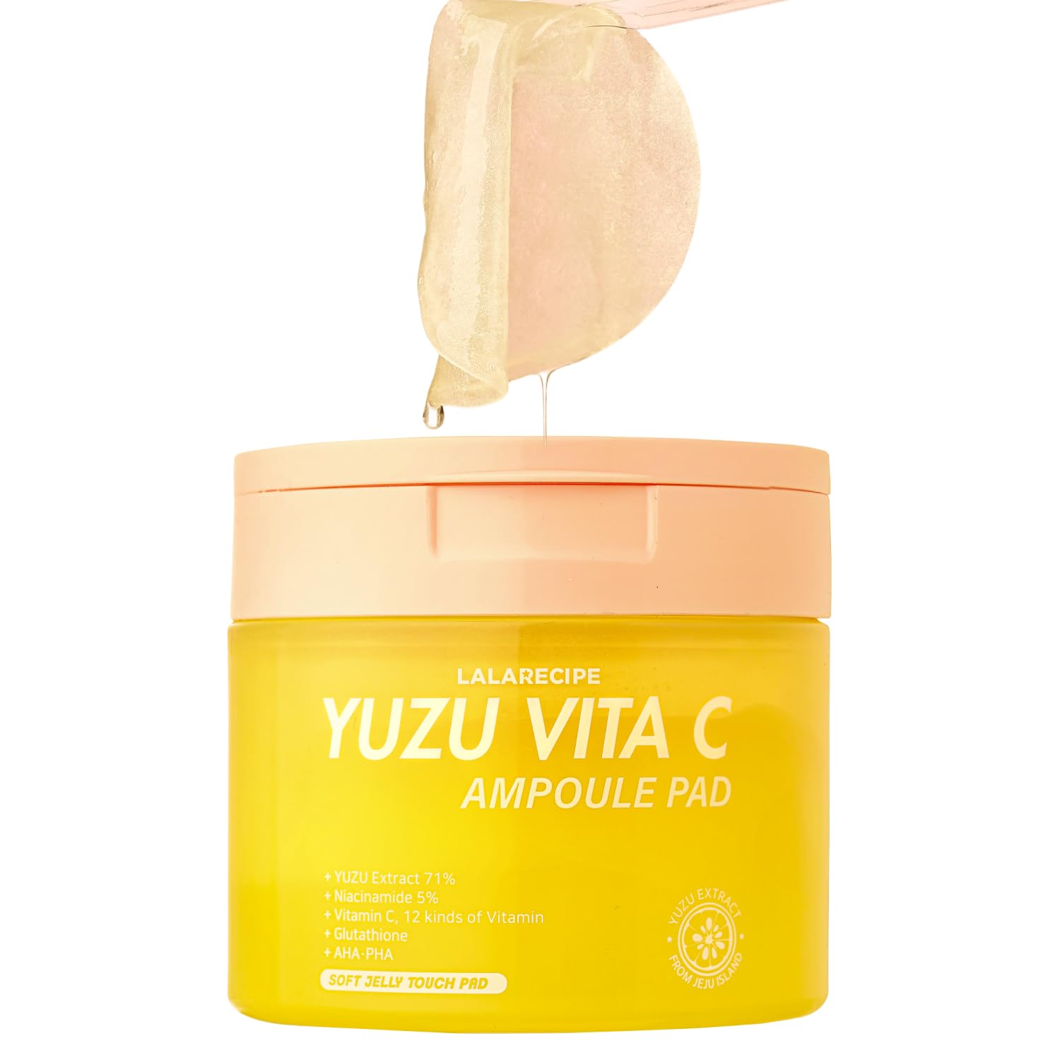 LALARECIPE Yuzu Vitamin C Toner Pads | 71% Jeju Yuzu, 5% Niacinamide, AHA/PHA Exfoliating, 80 Pads