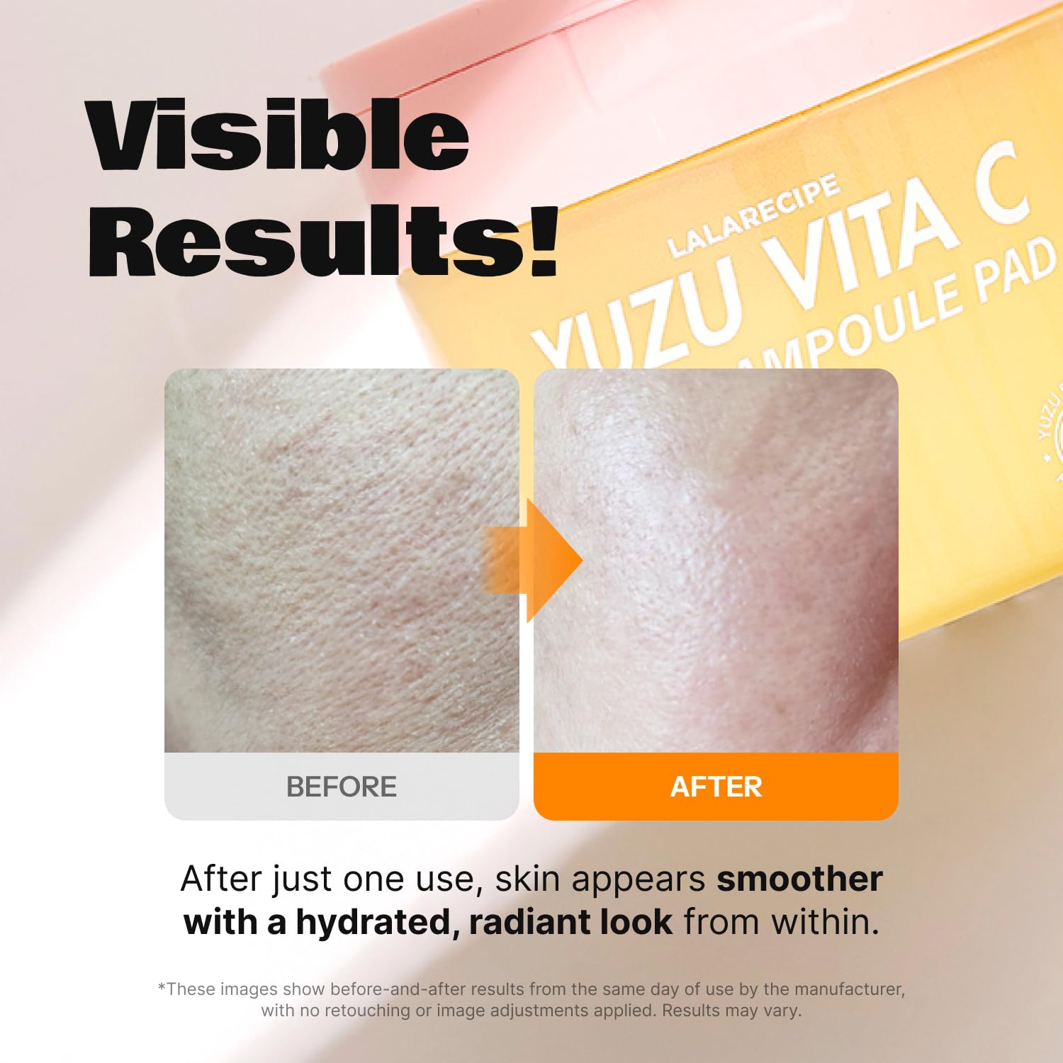 LALARECIPE Yuzu Vitamin C Toner Pads | 71% Jeju Yuzu, 5% Niacinamide, AHA/PHA Exfoliating, 80 Pads