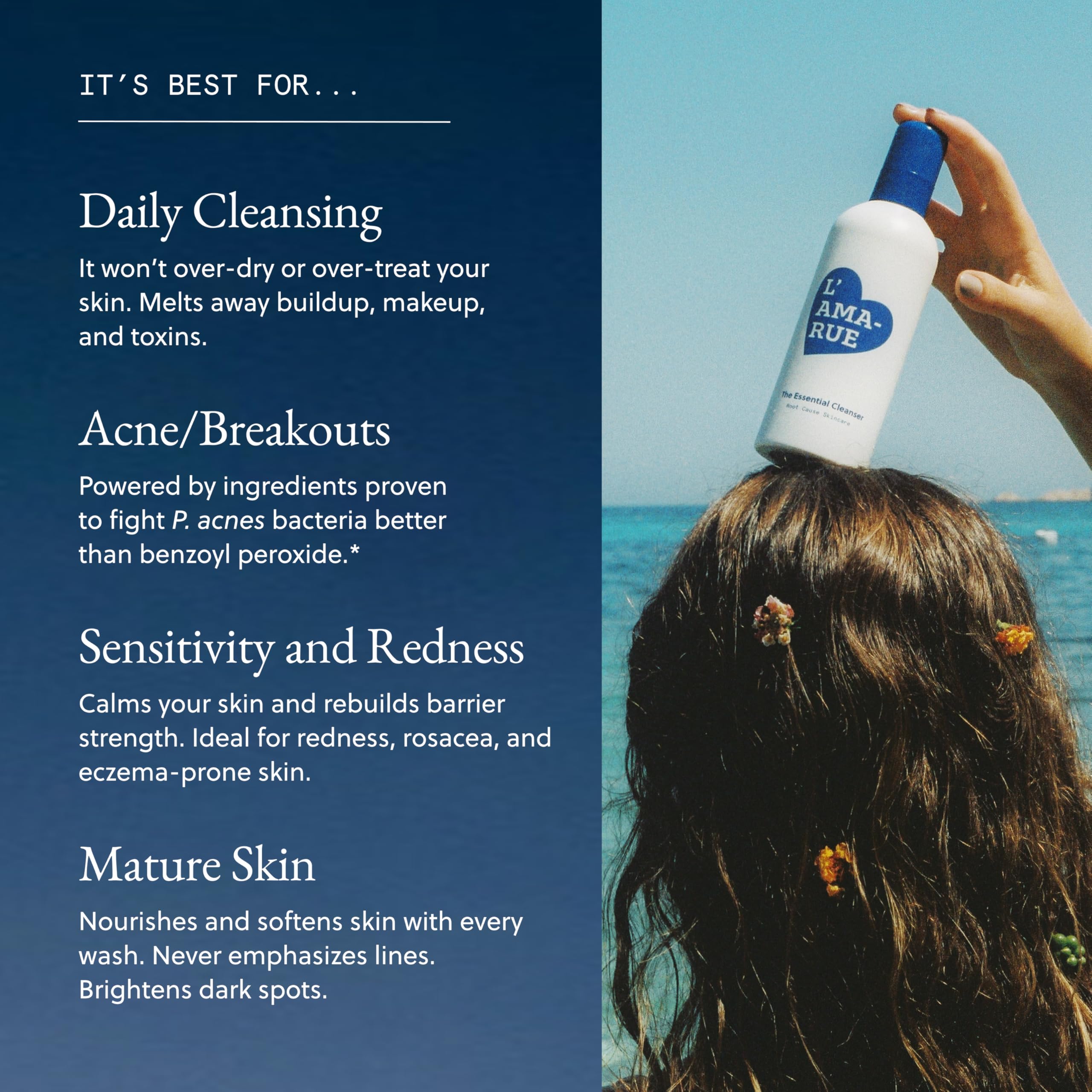 L'AMARUE Essential Cleanser — Gentle Daily Face Wash with Ceramides & Antioxidants (Vegan & Cruelty-Free)