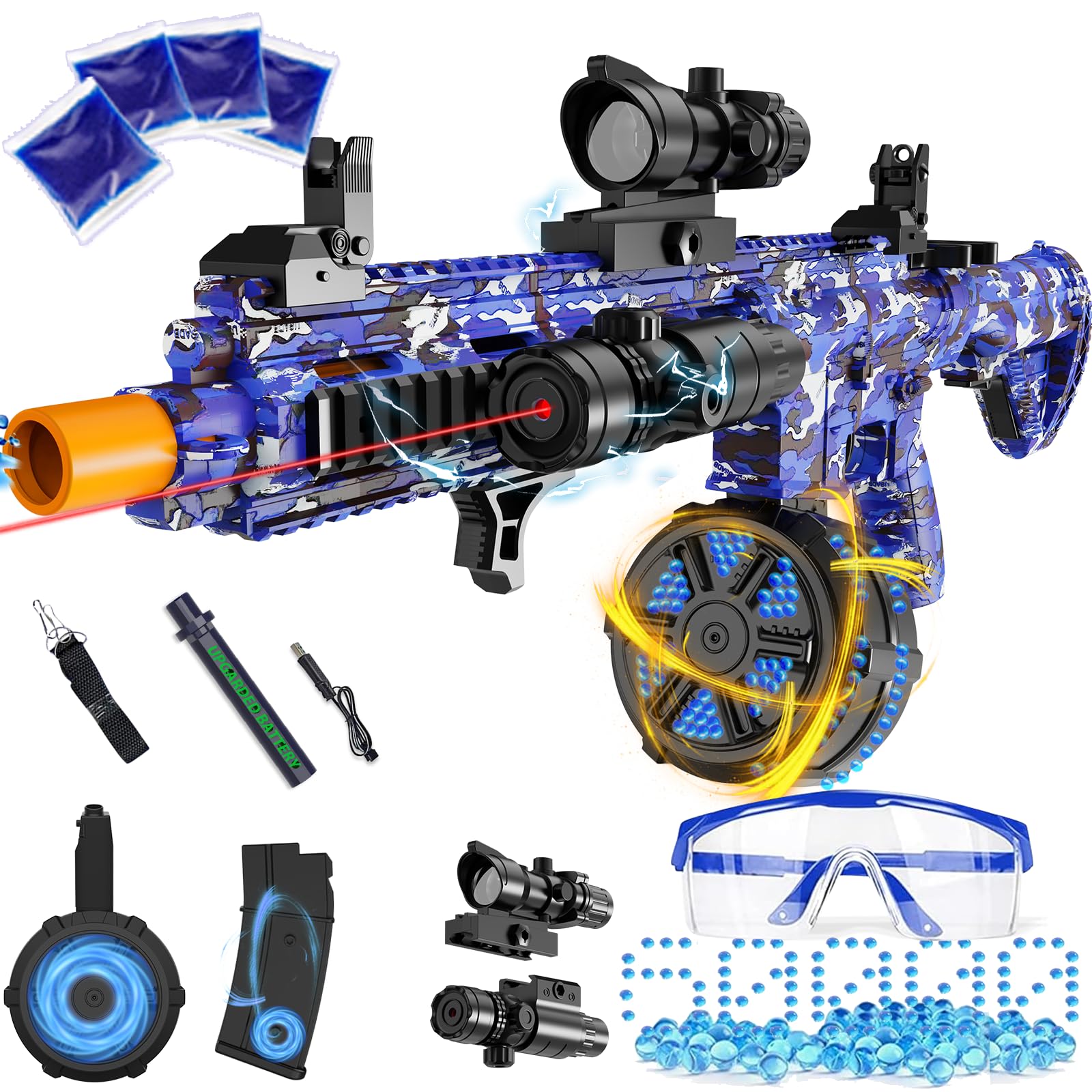 LAN ZHANG GUI Electric Gel Ball Blaster – High Speed 400–600rpm, 80–100ft Range, Goggles Included