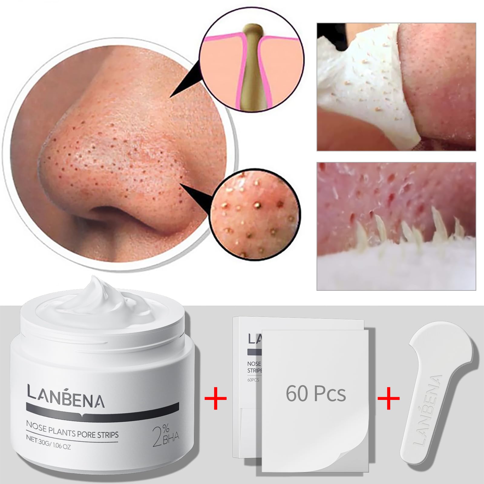 LANBENA Blackhead Remover Nose Strips 60 Pcs | 30 g Mask for Pore Cleansing and Skin Refinement