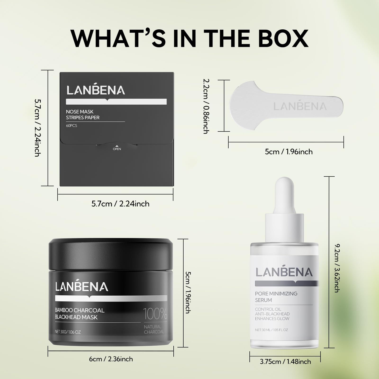 LANBENA 3-in-1 Blackhead Removal Set — Bamboo Charcoal Pore Strips, Pore Minimizing Serum & Removal Papers