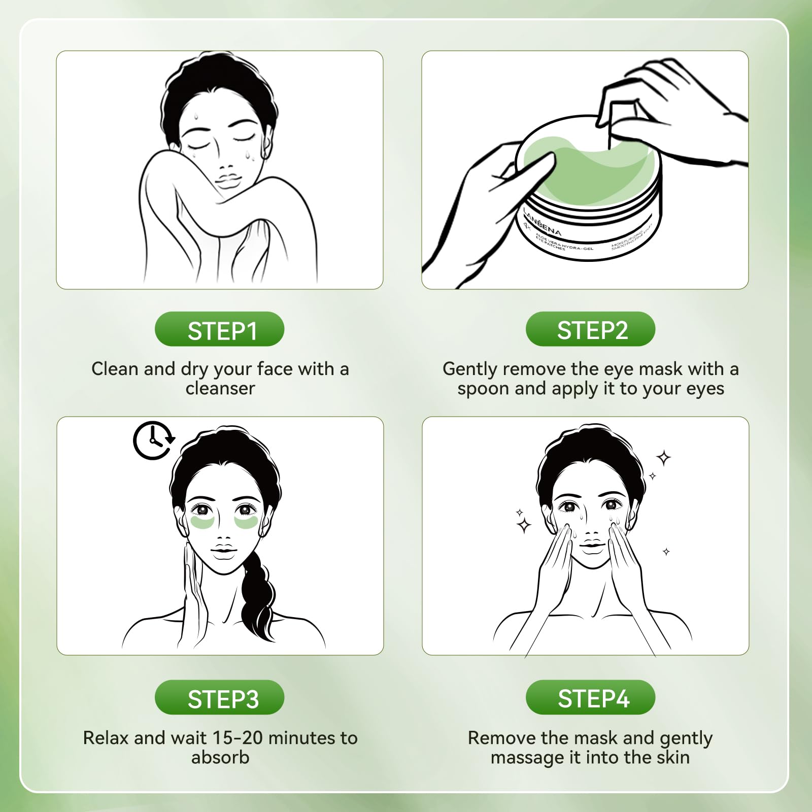 LANBENA Aloe Vera Under Eye Patches – Hydration, Brightening & Puffiness Reduction (30 Pairs)