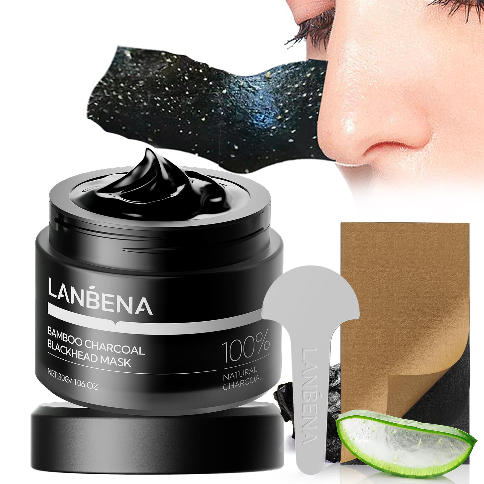 LANBENA Upgraded 2.0 Bamboo Charcoal Blackhead Remover Mask – 60 Nose Strips