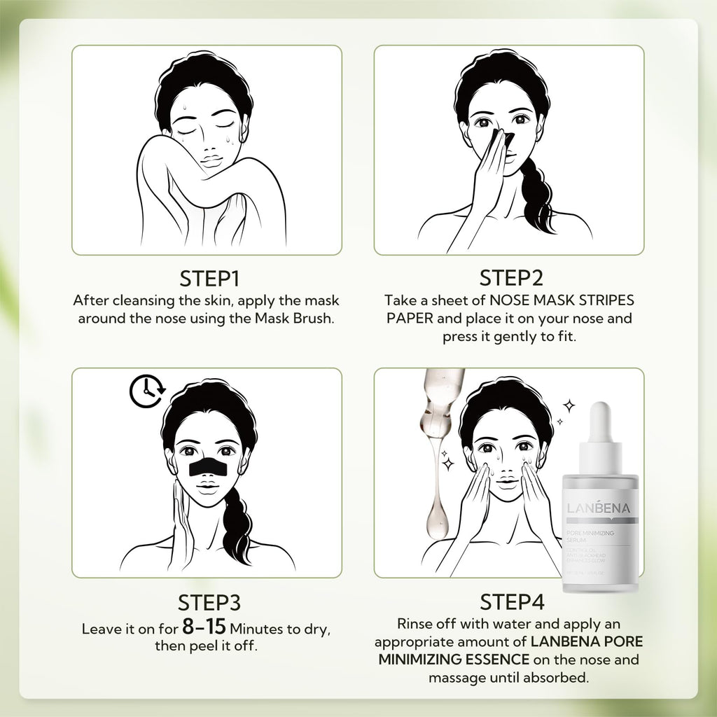 LANBENA 2-Pack Pore Strips 2.0 + Bamboo Charcoal Mask 3.0 – 2% BHA, White Clay, Oil Control
