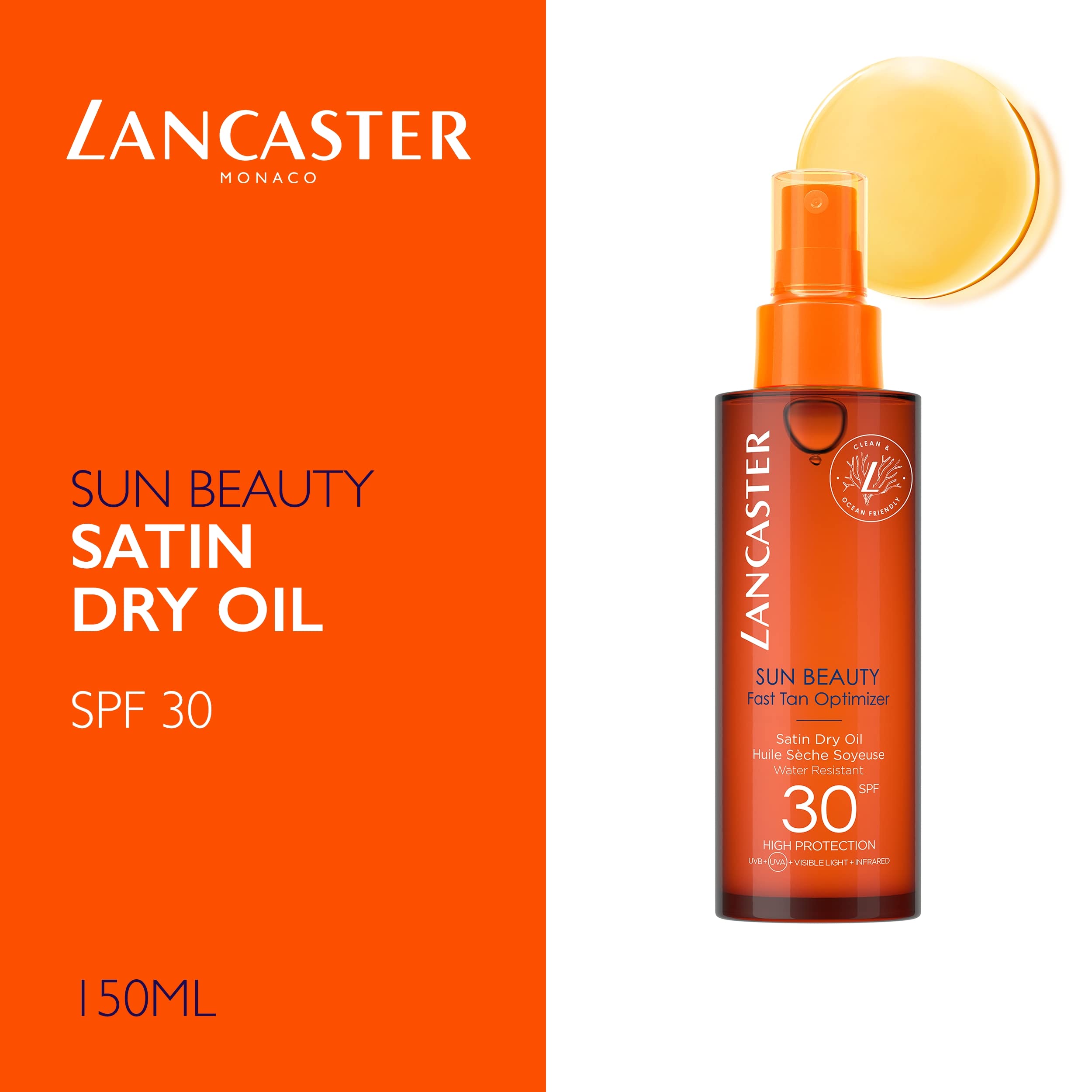 Lancaster Sun Beauty Satin Sheen Oil SPF30 – Fast Tan Optimizer, 5 Fl Oz