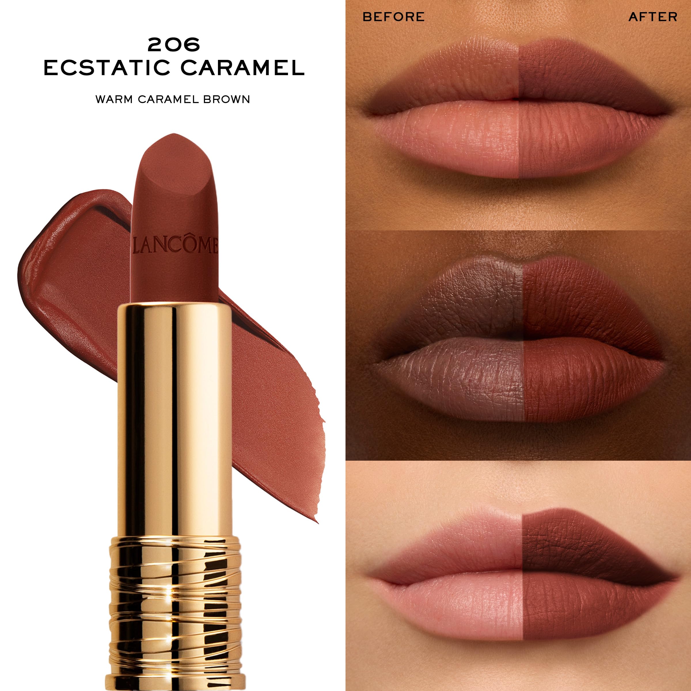 Lancôme L'Absolu Rouge Drama Matte Lipstick 206 – Ultra Matte Finish, 8HR Color, Hydration