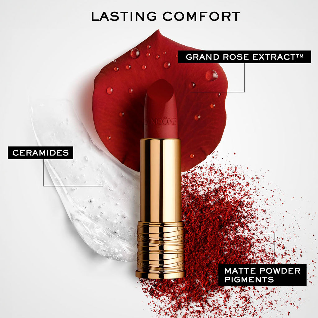 Lancôme L’Absolu Rouge Drama Matte Lipstick 338 – Ultra Matte Finish, 8HR Color, Ceramides & Hyaluronic Acid