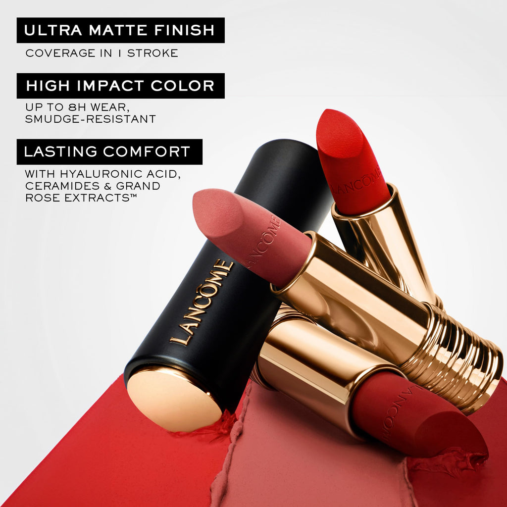Lancôme L’Absolu Rouge Drama Matte Lipstick 338 – Ultra Matte Finish, 8HR Color, Ceramides & Hyaluronic Acid