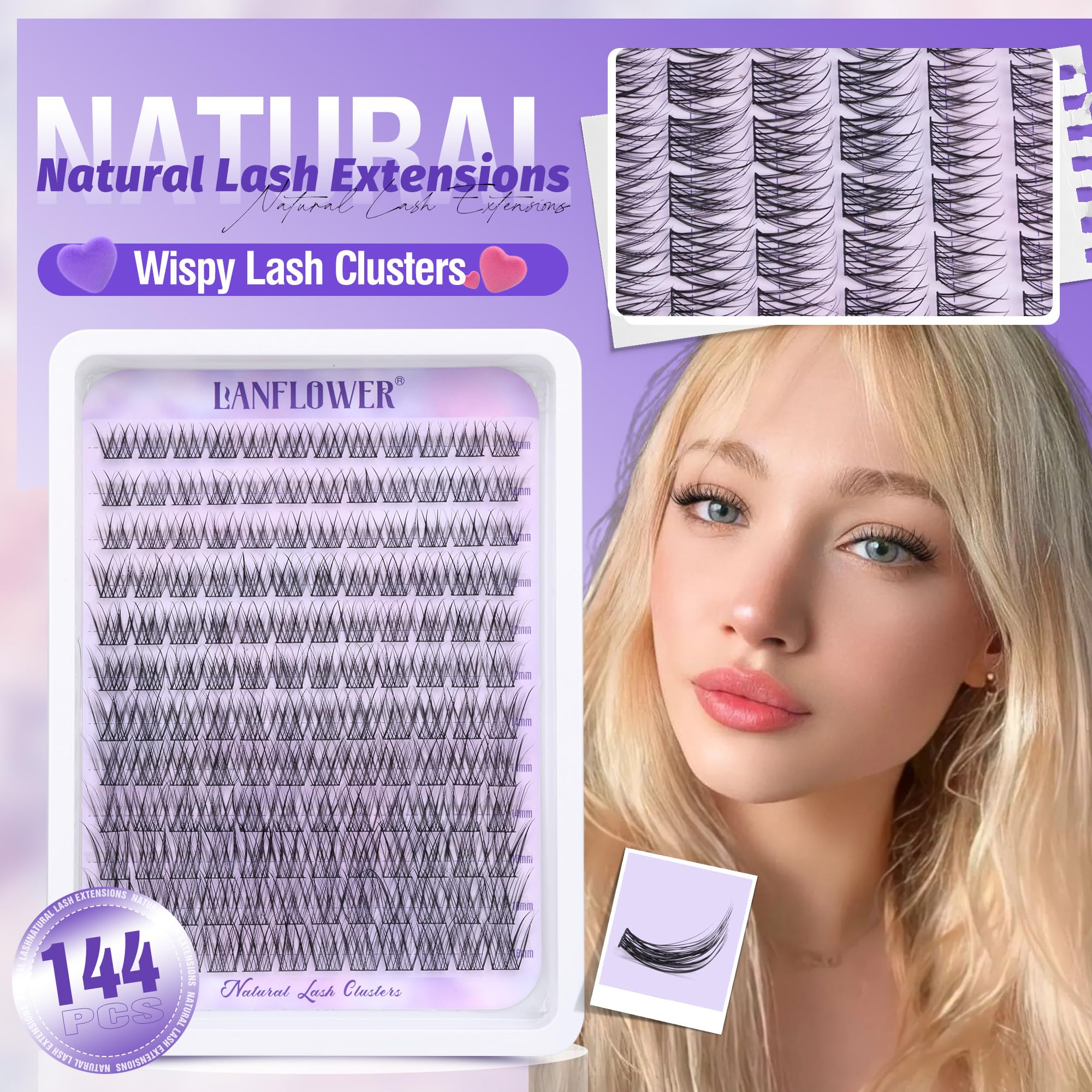 Lanflower Lash Extension Kit | Natural Lash Clusters & Wispy C-Curved Lashes
