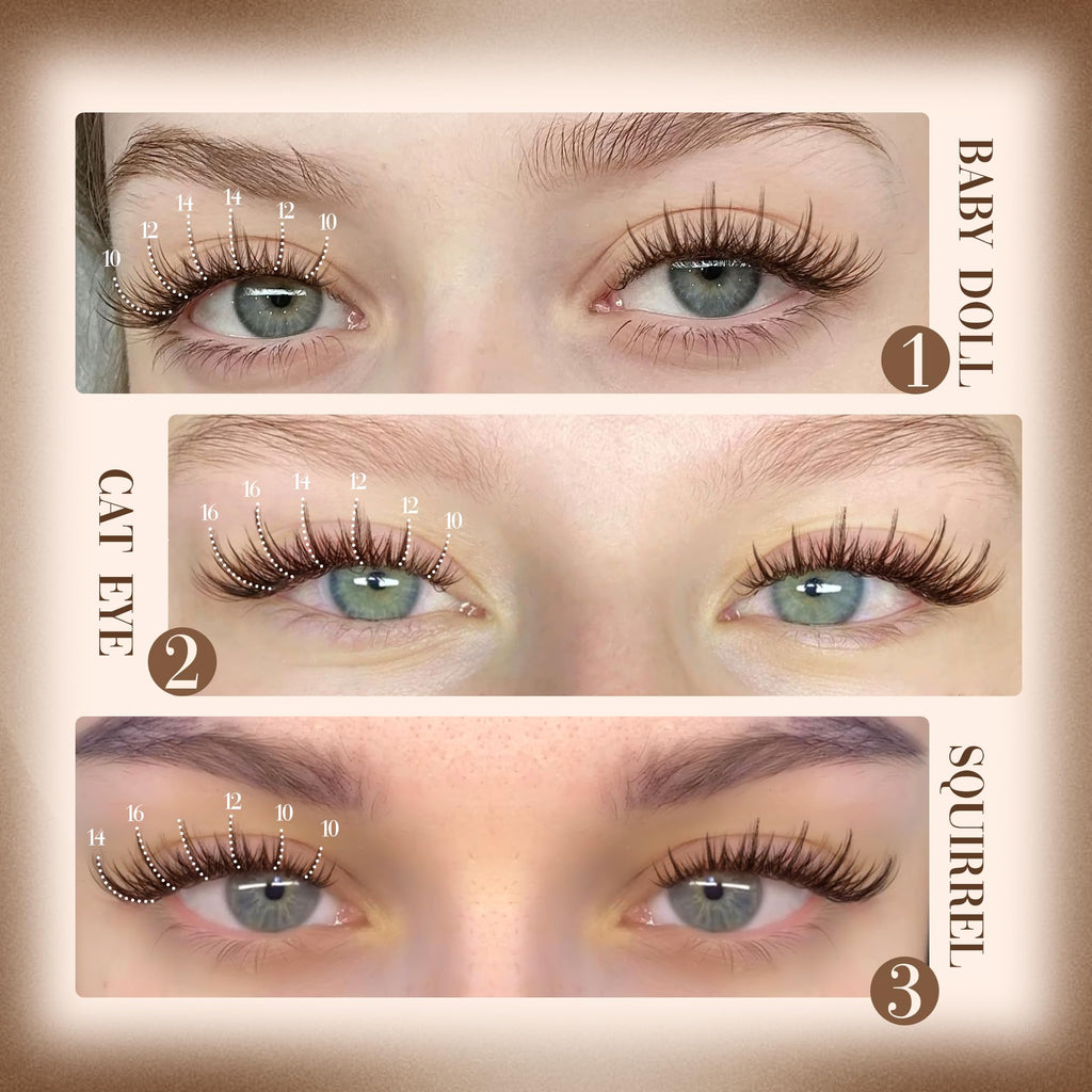 Lanflower Brown Lash Clusters Kit – Wispy CD-Curl Extensions with Bond, Seal & Remover