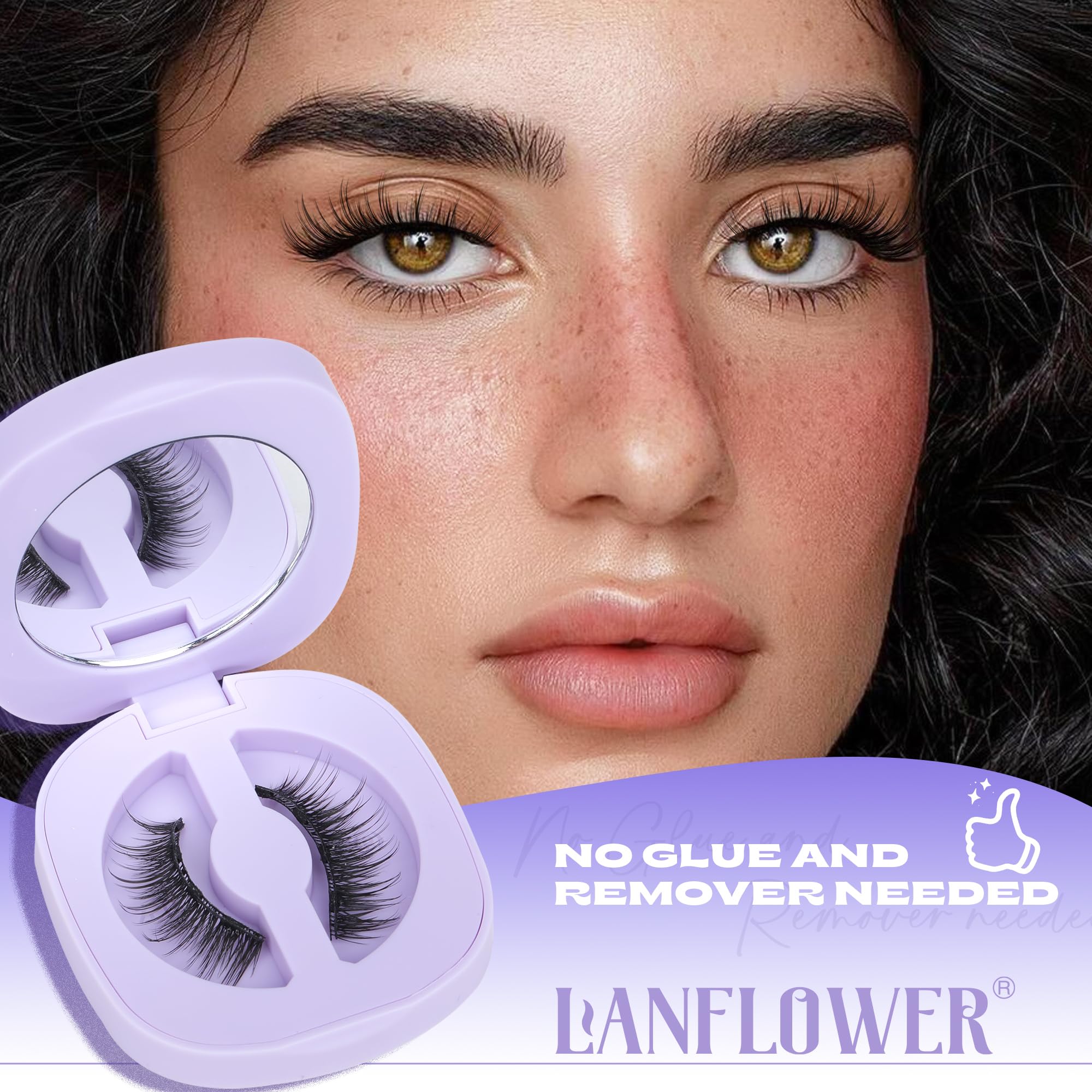 Lanflower Magnetic Eyelashes with Applicator – Natural Wispy Look, No Glue