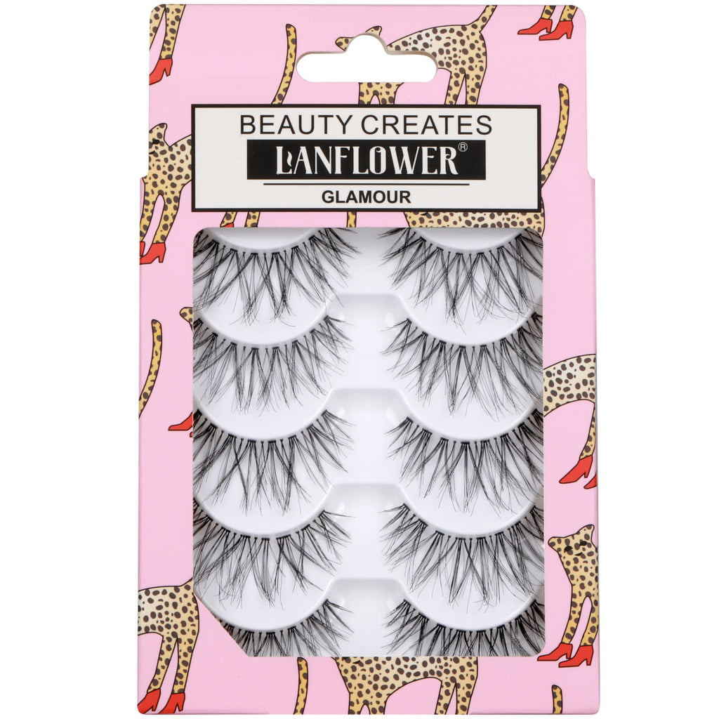 LANFLOWER Glamour False Eyelashes – Handmade, Reusable, 5 Pairs