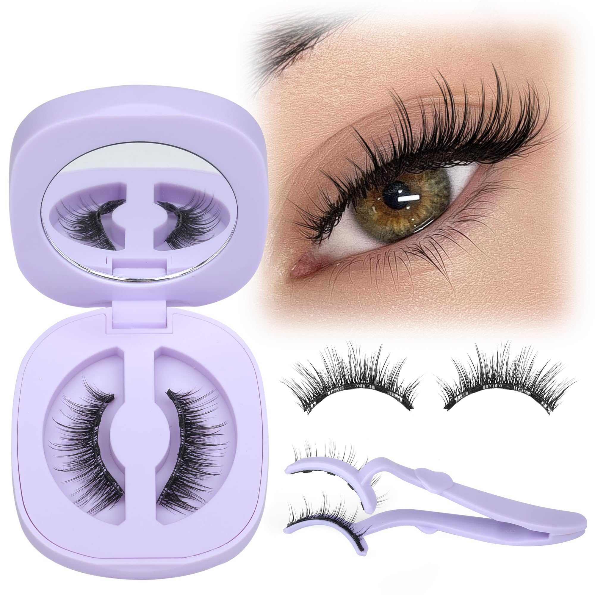 Lanflower Magnetic Eyelashes with Applicator – Natural Wispy Look, No Glue