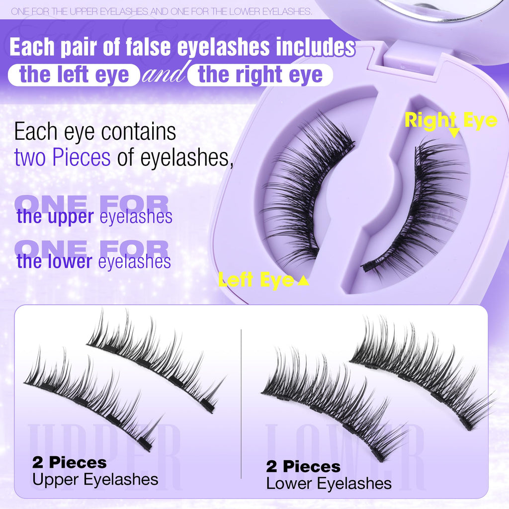 Lanflower Magnetic Eyelashes with Applicator – Natural Wispy Look, No Glue