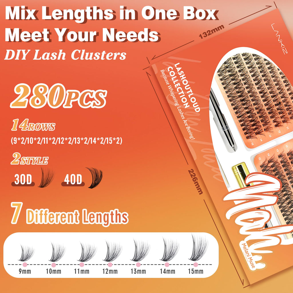 LANKIZ Lash Clusters Kit – DIY Lash Extensions, 280 pcs, 30D+40D C Curl