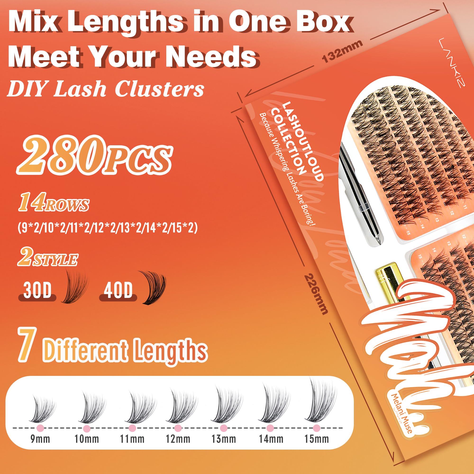 LANKIZ Lash Clusters Kit – DIY Lash Extensions, 280 pcs, 30D+40D C Curl